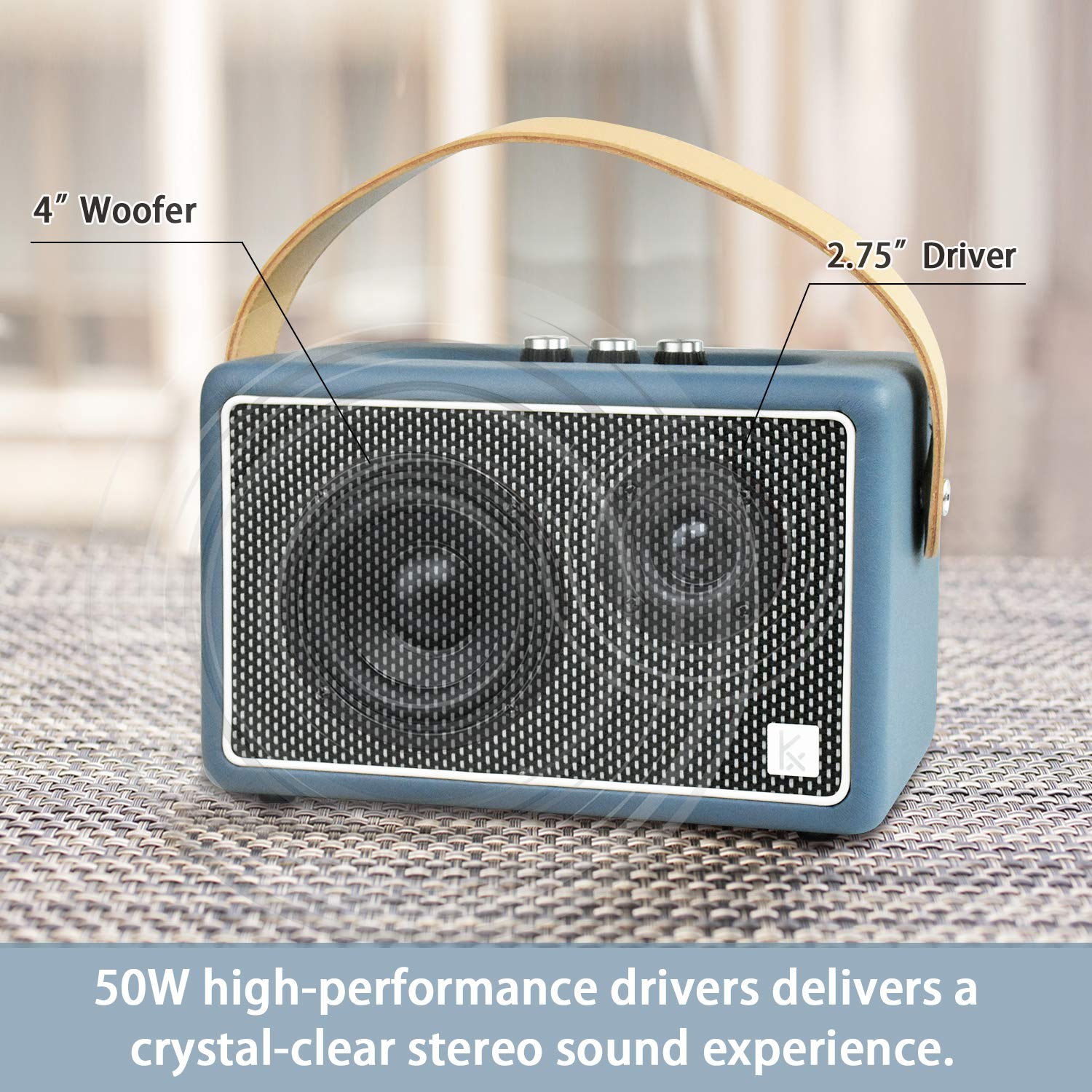 Vintage Bluetooth Speakers, Konex 40W Leather Portable Wireless Speaker, Bluetooth 4.2 Heavy Bass Music Player, 20H Long Playtim