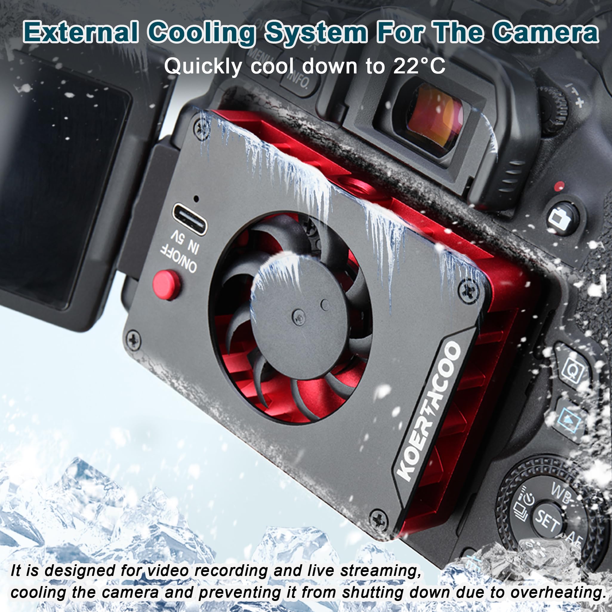 Koertacoo Camera External Cooling System/Cooling Fan For Live Broadcast   With Cooling Sheet   For Sony A7M4/Zve1/A6700/A7C2/Zv