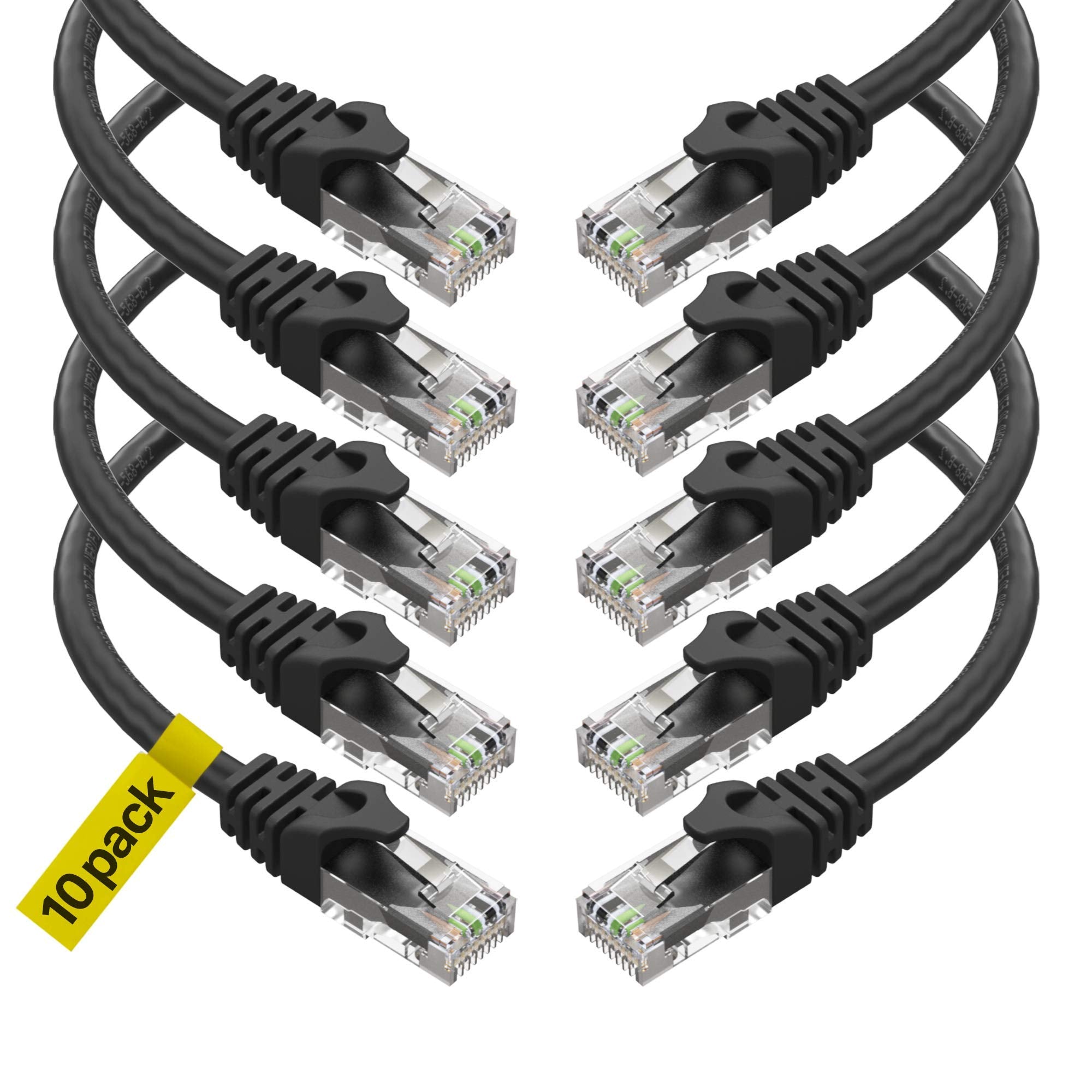 Cat6 Ethernet Cable, 3 Feet (10 Pack) Lan, Utp Cat 6, Rj45, Network Cord, Patch, Internet Cable   3 Ft   Black
