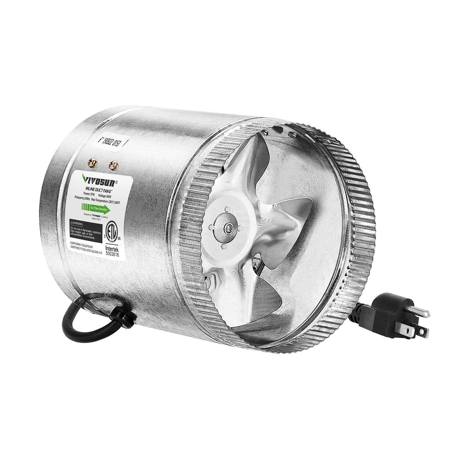 Vivosun 6 Inch Inline Duct Fan 240 Cfm, Hvac Exhaust Ventilation Fan With Low Noise For Basements, Bathrooms, Kitchens And Attic