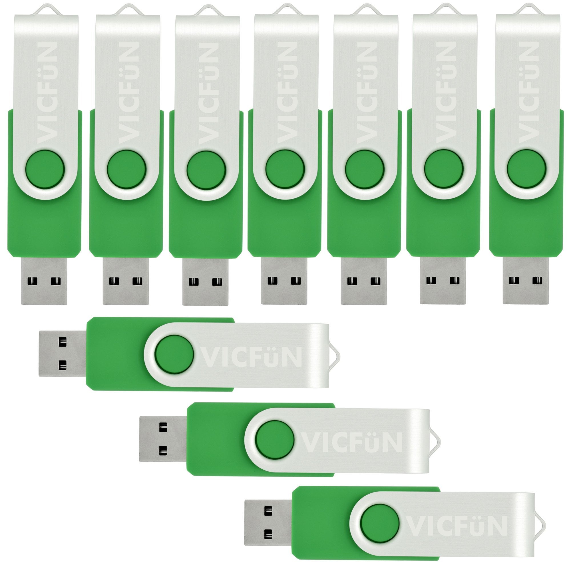 Vicfun 10 Pack 16Gb Usb Flash Drives Usb 2.0 16Gb Flash Drive Swivel Usb Memory Stick,Green