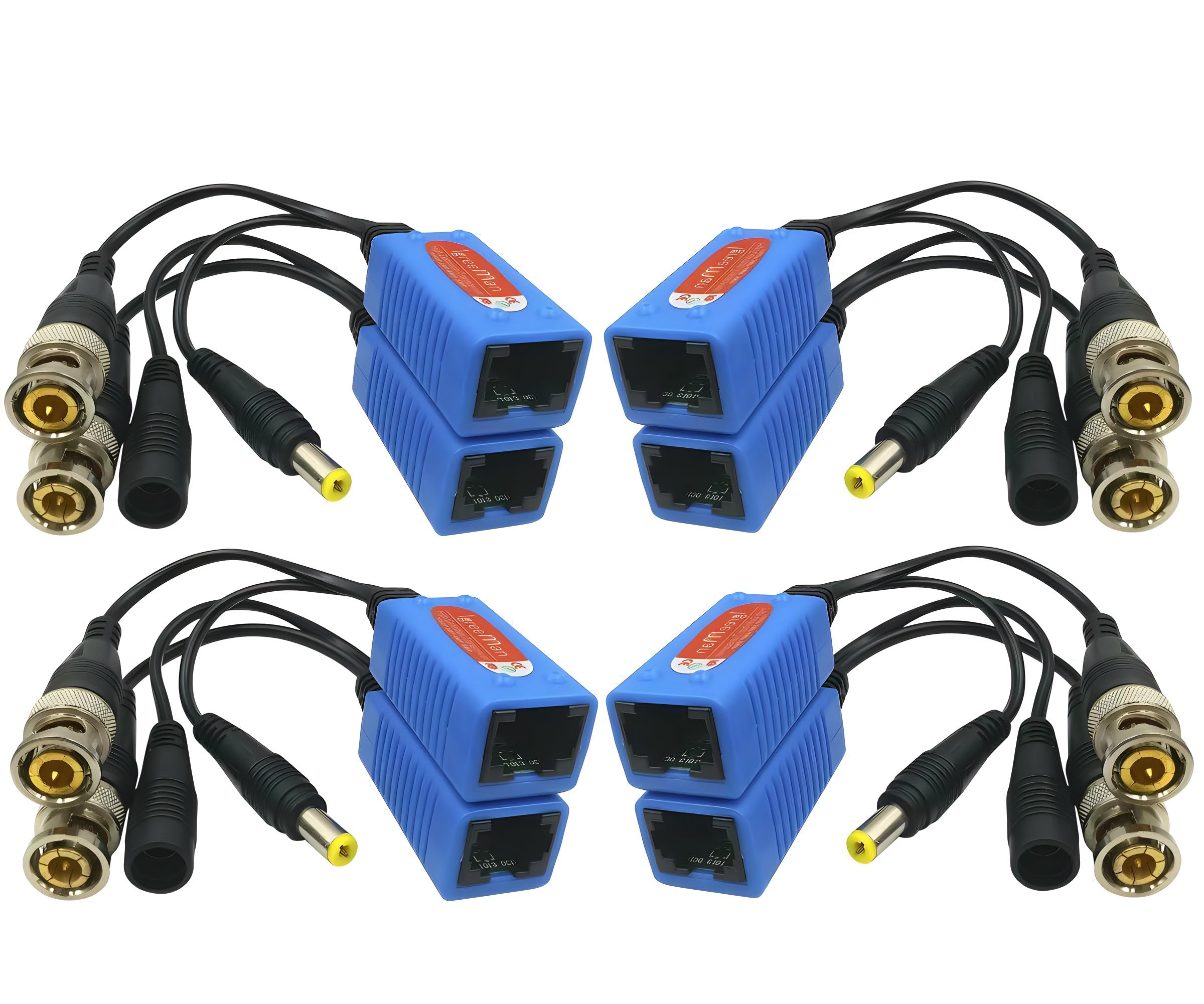 Igreeman 4 Pair Passive Video Balun Bnc To Rj45 Adapter With Power, 1080P 8Mp Surveillance Analog Camera Ethernet Cable Transcei