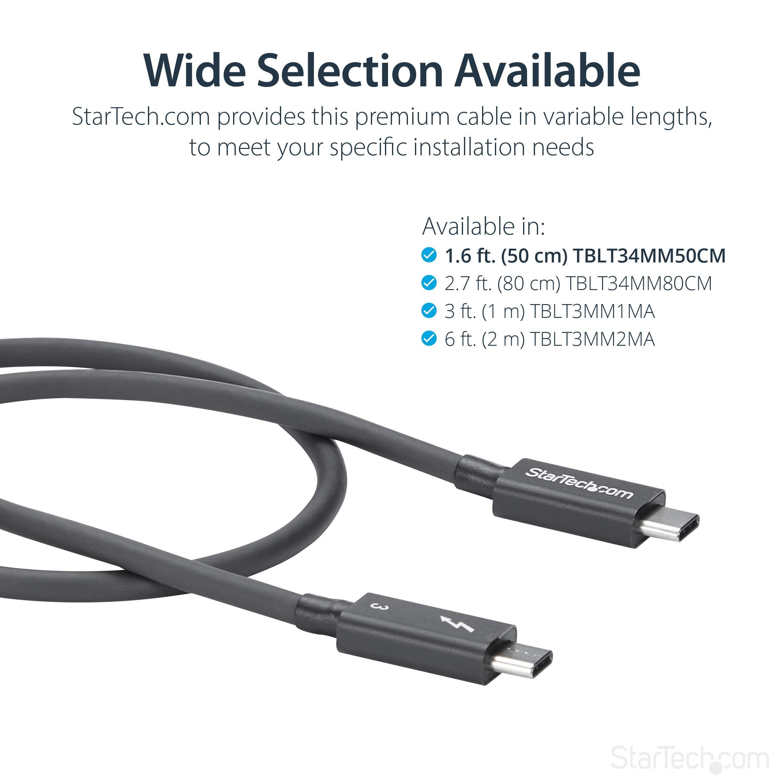 Startech.Com 50Cm (1.6Ft) Passive Thunderbolt 3 Cable, 40Gbps, 100W Pd, 4K/5K Video, Thunderbolt Cable, Compatible With Usb4/Dp