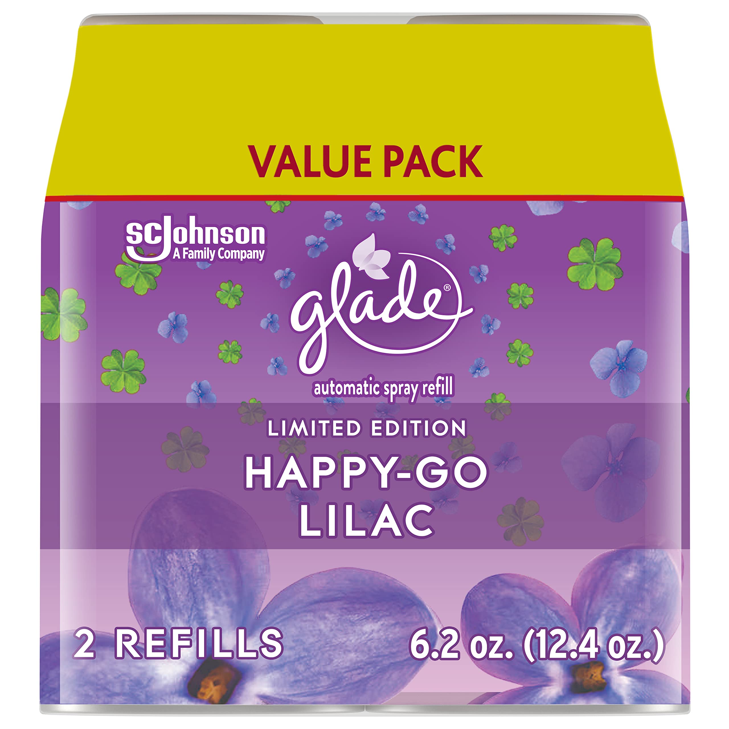 Glade Automatic Spray Refill, Air Freshener For Home And Bathroom, Happy Go Lilac, 6.2 Oz, 2 Count