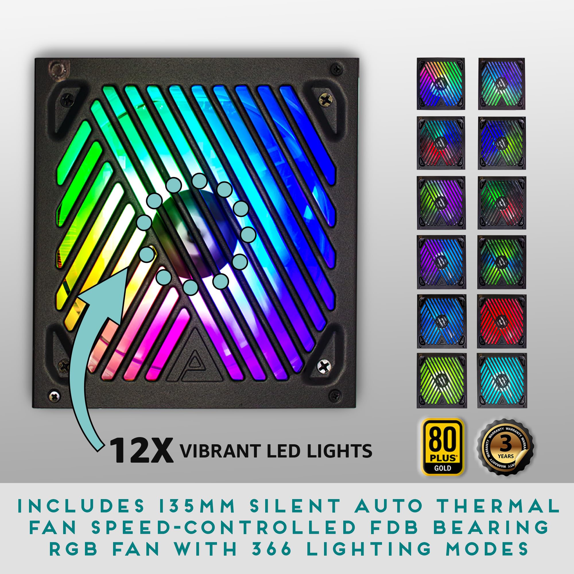 Apevia Atx Pm1200W Premier 1200W Fully Modular 80+ Gold Certified, Pcie 5.0 & Atx 3.0 Ready Active Pfc Atx Rgb Gaming Power Supp