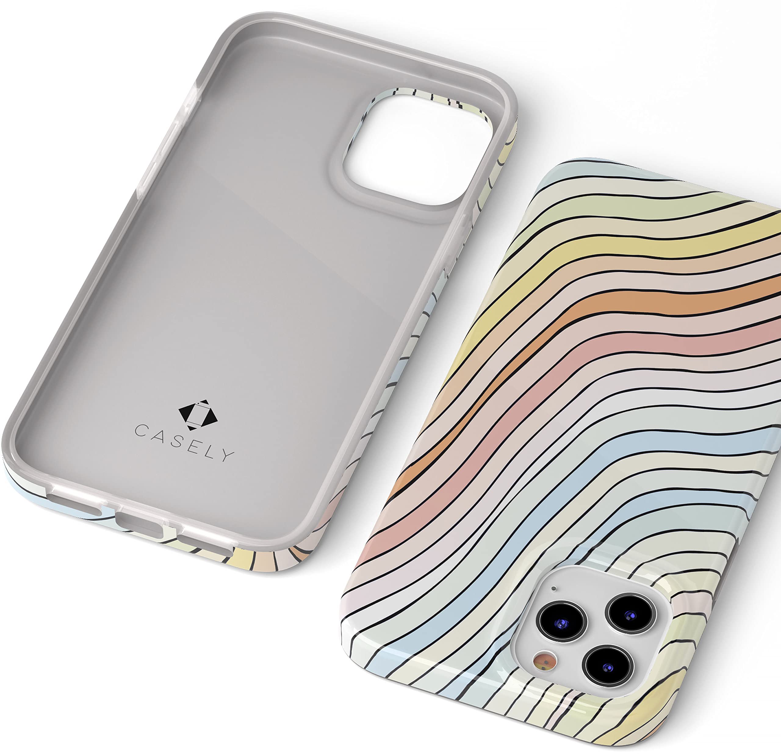 Casely Iphone 11 Pro Max Case | Ride The Wave | Pastel Rainbow Lined Case