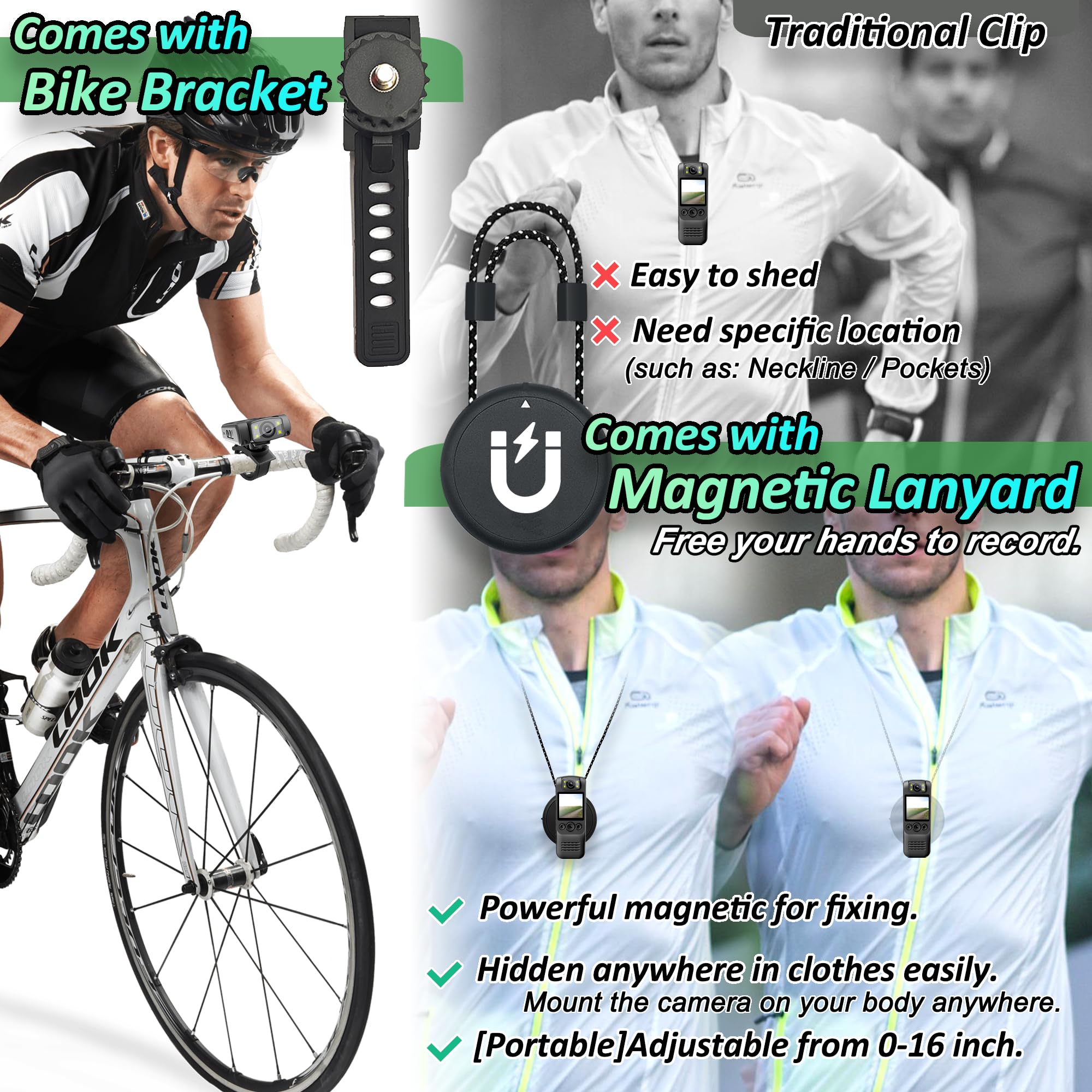 Body Camera With Audio & Video Recording  64Gb 1080P Hd Police Cop Cam For Outdoor Law Enforcement Guard Travel Cameras  With Magnetic Clip Flashlight 6Hr Battery Recorder (Black With Lanyard)