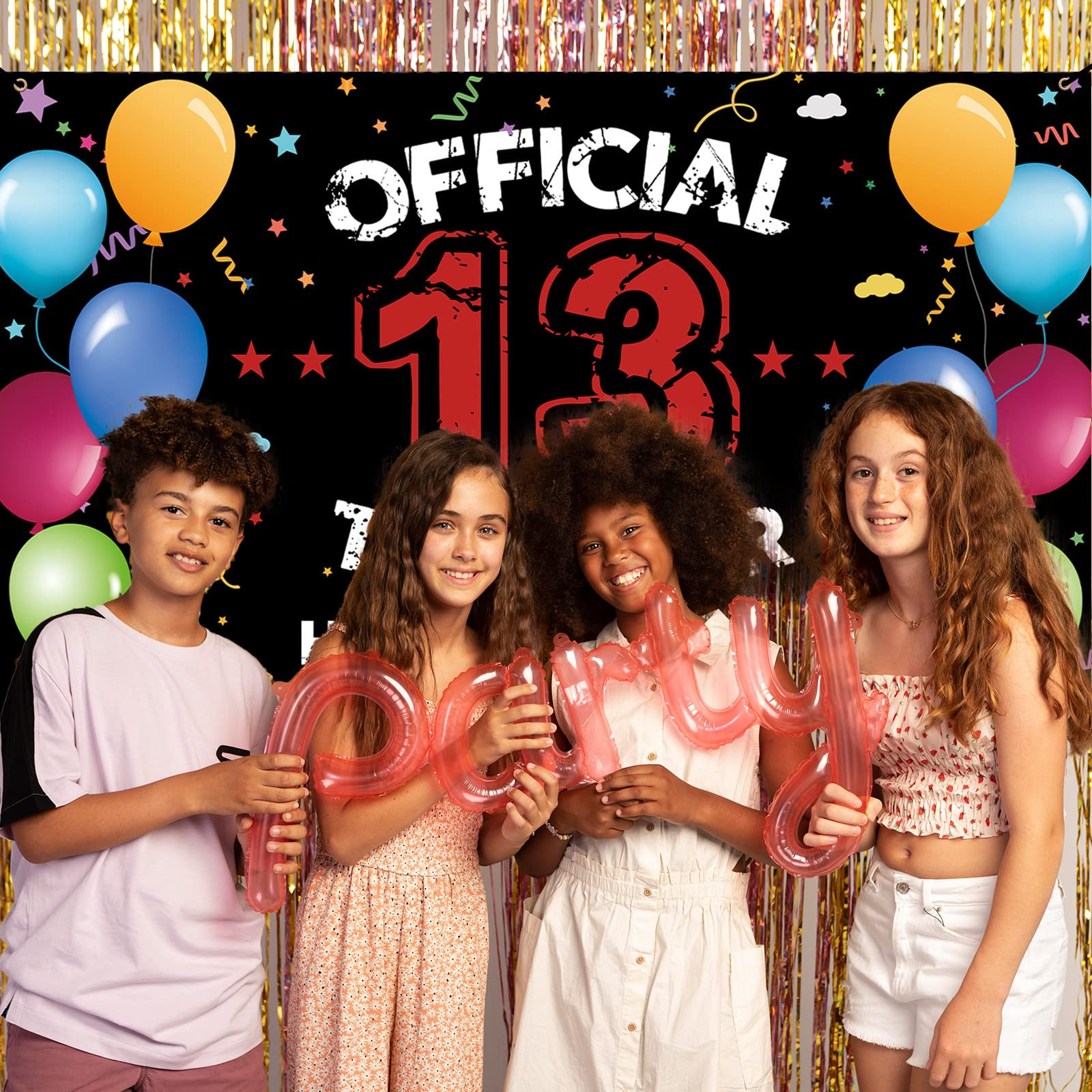 Htdzzi 13Th Birthday Decoration For Boys Girls, Happy 13Th Birthday Backdrop Banner, Official Teenager 13 Birthday Party Yard Si