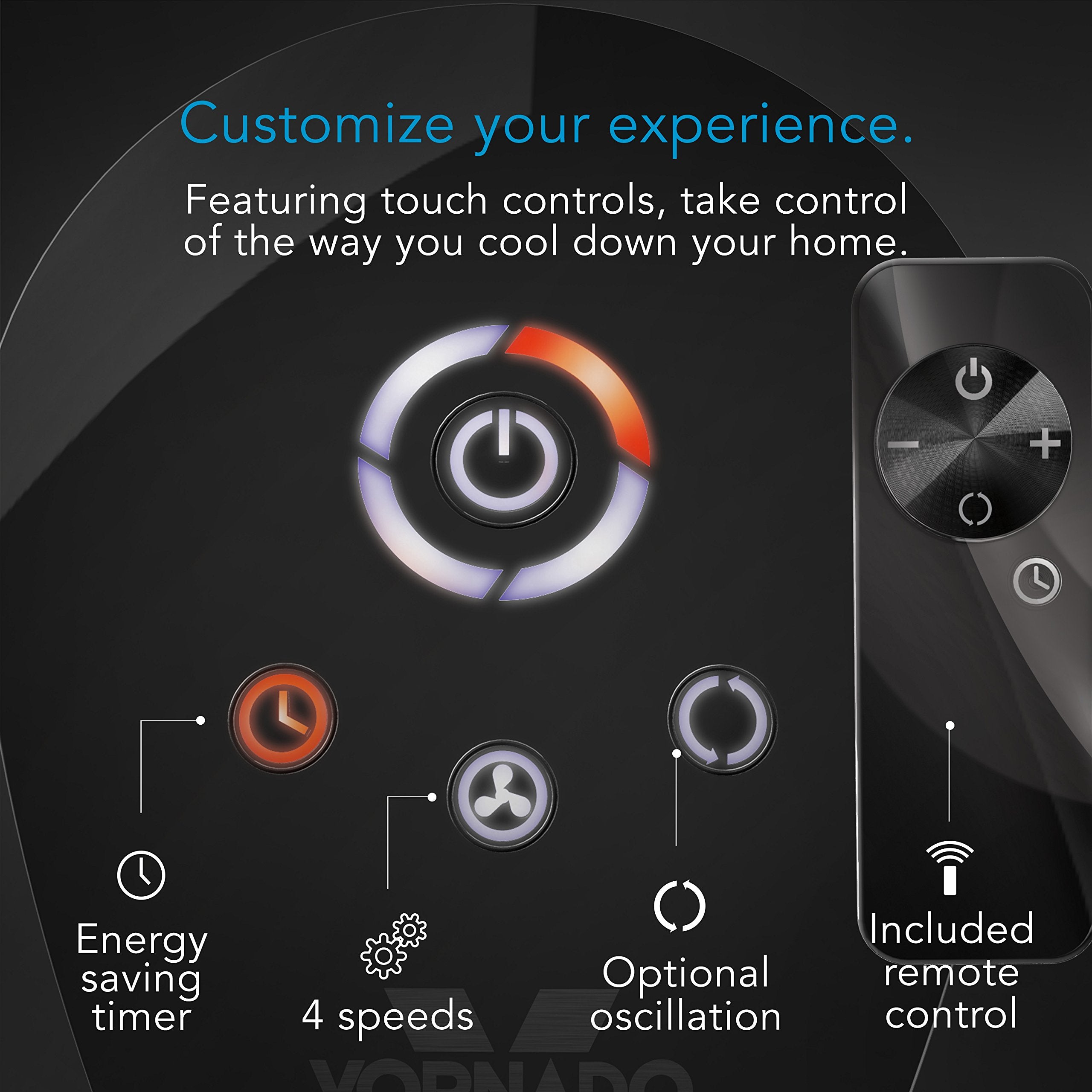 Vornado Oscr37 Oscillating Tower Fan And Air Circulator With Remote, Smooth Oscillation, Timer And Touch Controls, 37 Inch,Black