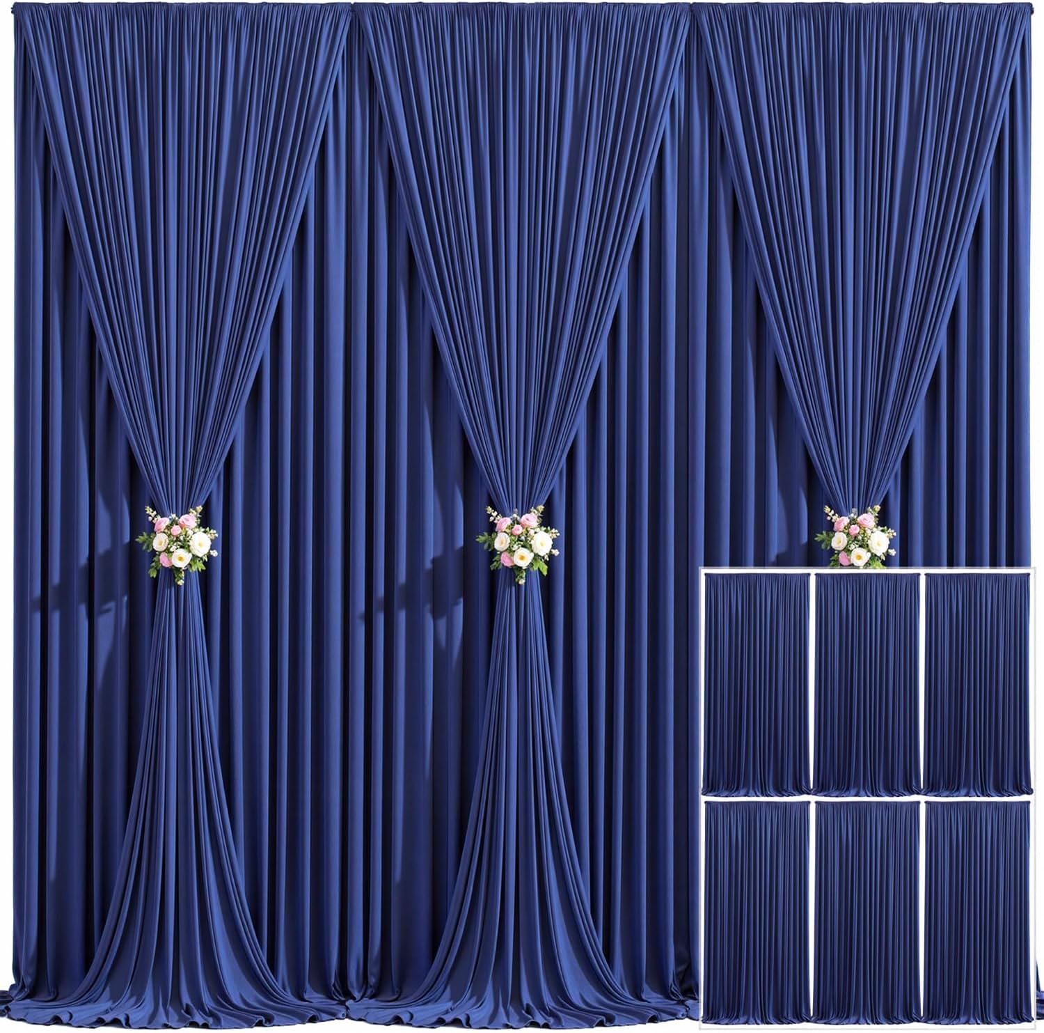 6 Panels Navy Blue Backdrop Curtain for Parties Wrinkle Free Photo Curtains Backdrop Drapes Fabric Decoration for Wedding Birthd
