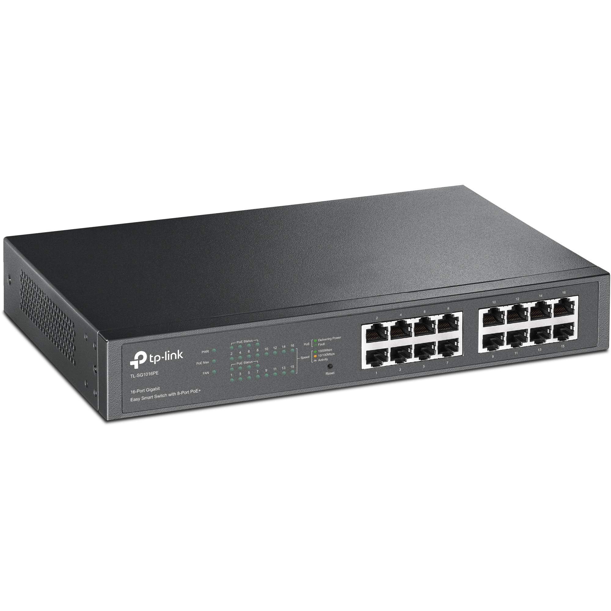 Tp-Link (Tl-Sg1016Pe) 16-Port Gigabit Easy Smart Desktop/Rackmount Switch, 8-Port Poe, Metal