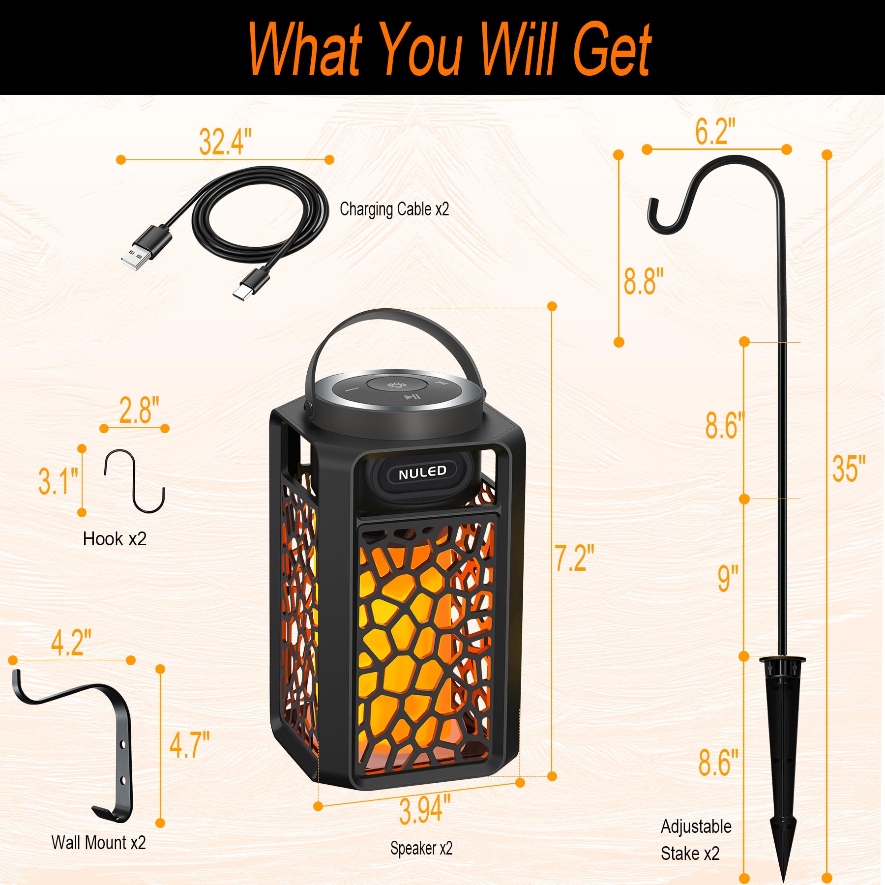 Nunet 2Pack Outdoor Bluetooth 5.1 Speakers Led Flame Speakers 10W Tws Tiki Torch Atmosphere Lantern Waterproof Wireless Portable