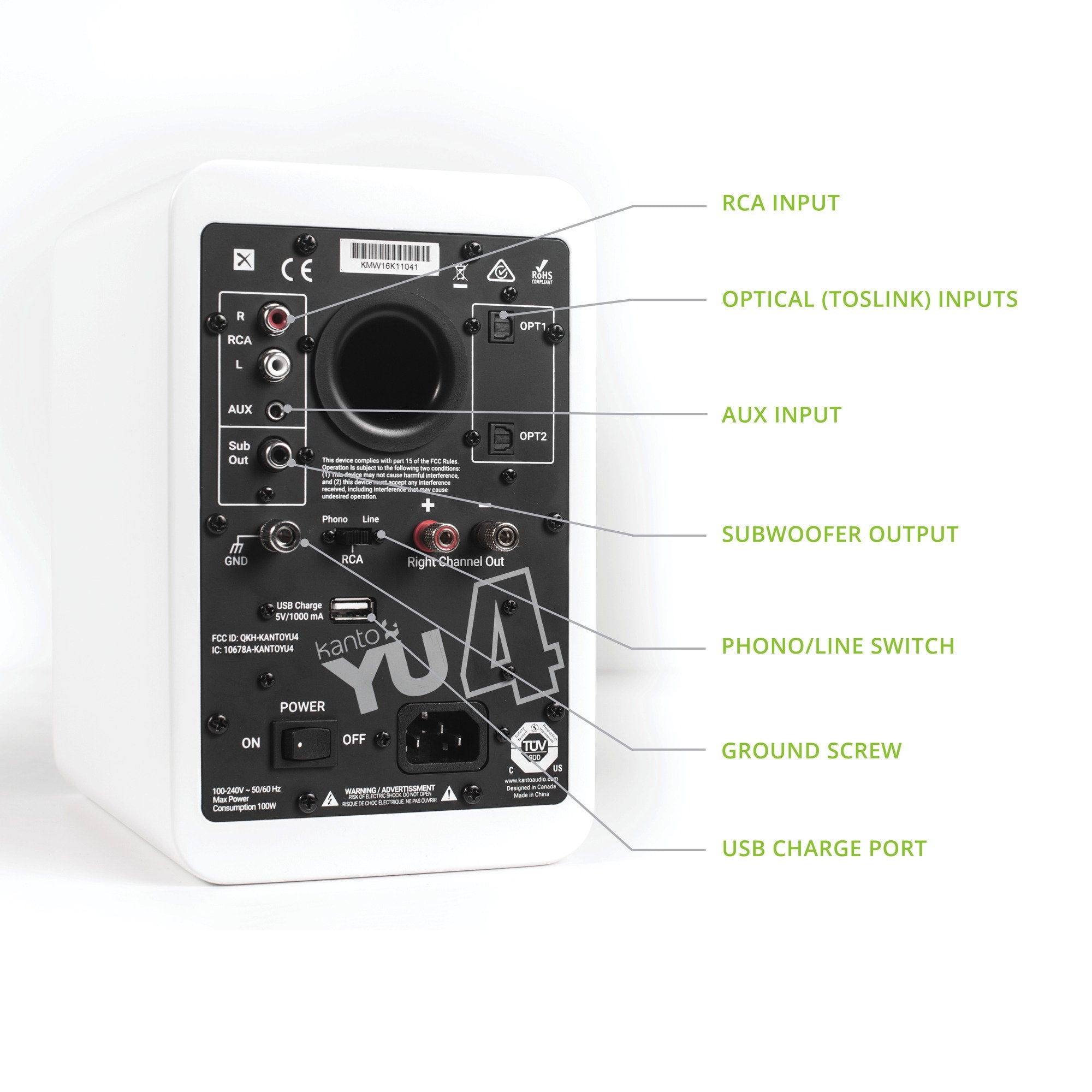 Kanto Yu4Mw Powered Speakers With Bluetooth And Built In Phono Preamp | Auto Standby And Startup | Remote Included | 140W Peak P
