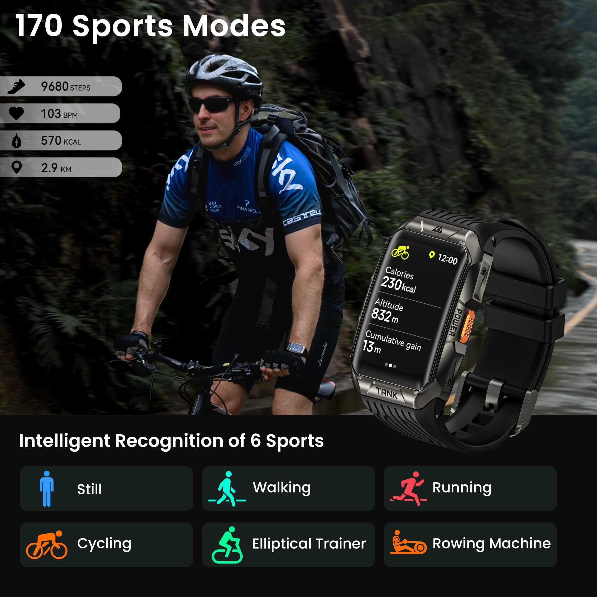 Kospet Tank X2 Smart Watch Fitness Tracker, 24/7 Heart Rate, Blood Oxygen Monitor, Sleep Tracker, Blutooth Call, Stainless Steel