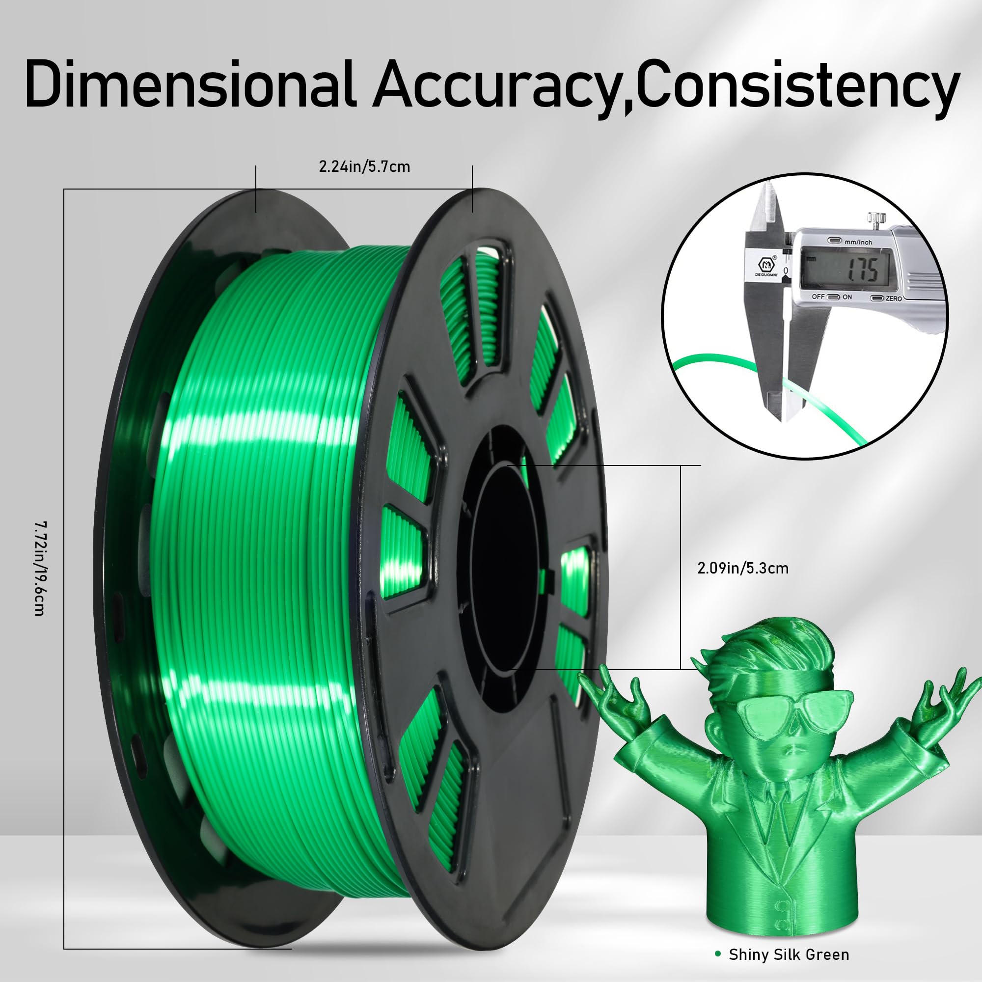 Do3D Silk Green Pla Satin Shiny 3D Printer Filament, 1.75Mm Diameter 1Kg Spool 2.2Lbs For Fdm 3D Printers