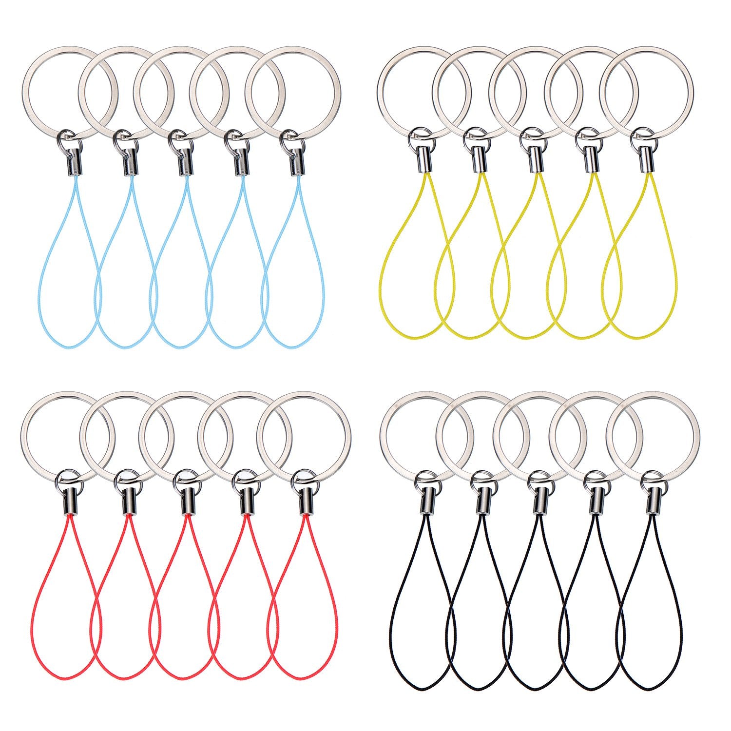 Bememo 20 Pieces Nylon Keychain Lanyard for USB Flash Drive Key Fob Lanyard with Color Strap String Bulk Short Key Ring Loop for