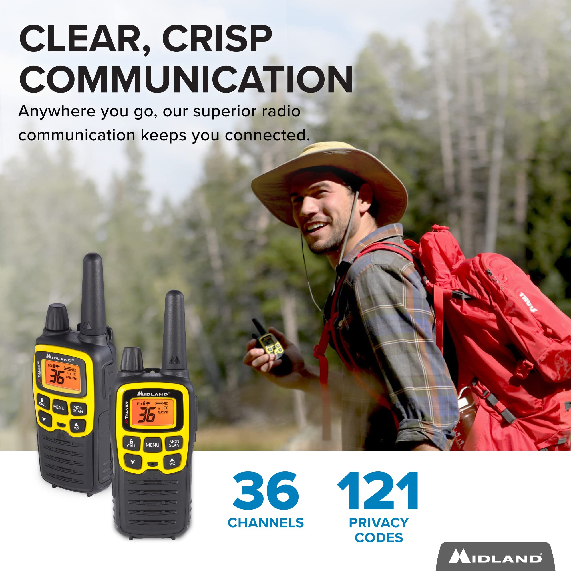 Midland�   T61Vp3 X Talker   Two Way Radio   36 Channel Frs  Long Range Walkie Talkie, 121 Privacy Codes, & Noaa Weather Scan & Alert Black/Yellow, 2 Pack
