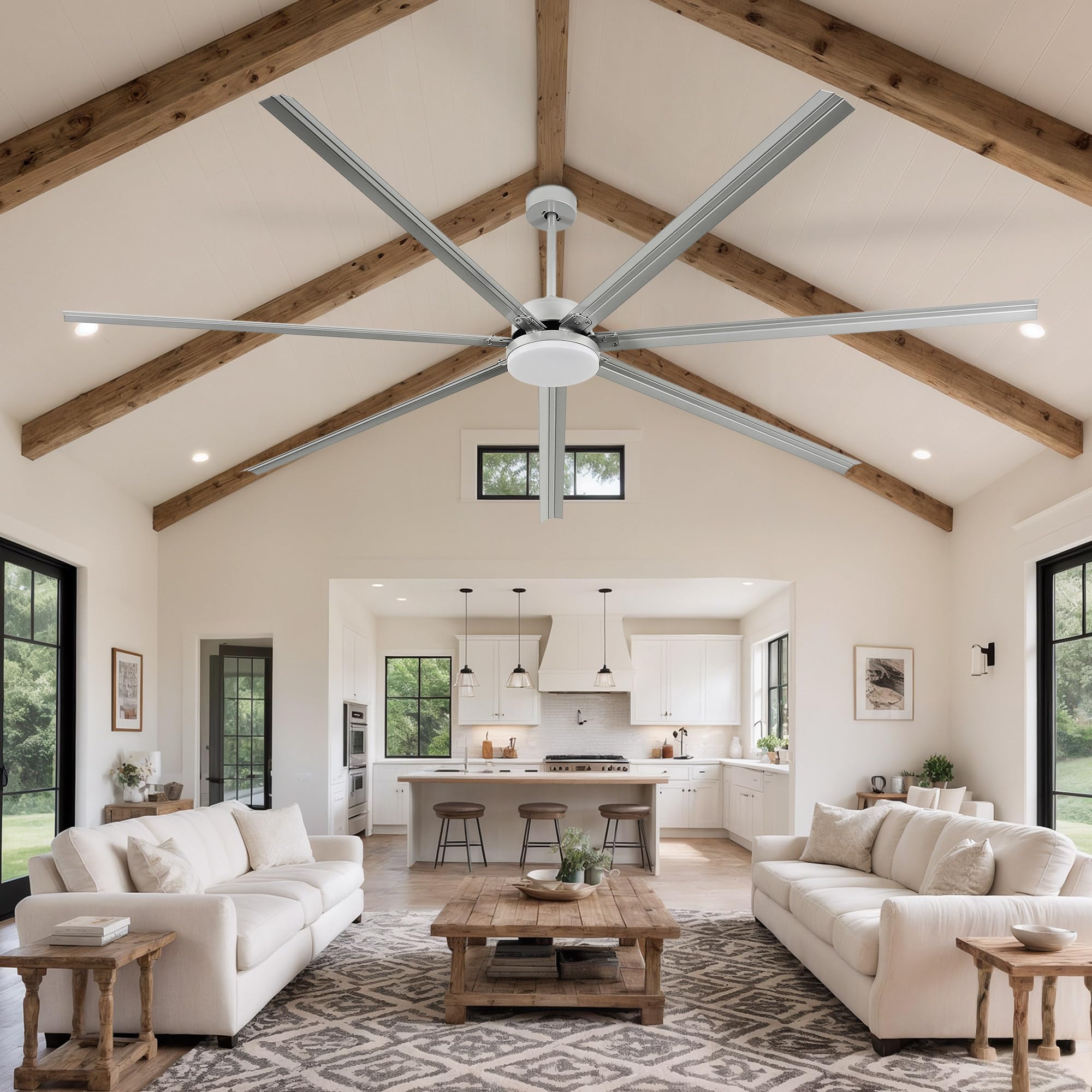 YITAHOME 96 Inch Industrial Ceiling Fan with Lights, Large Ceiling Fan with 7 Reversible Blades, 3 Downrods, 6-Speed Remote Cont