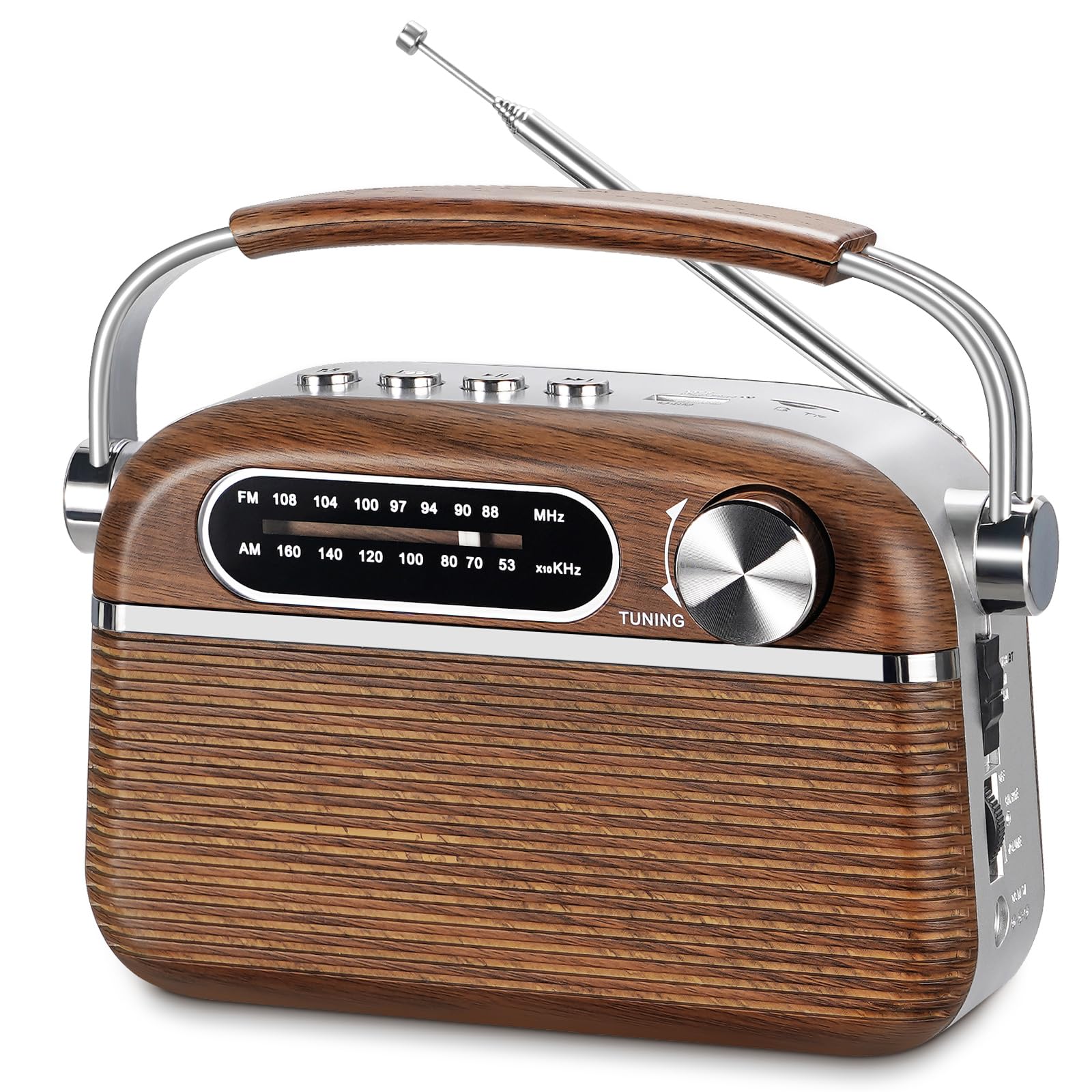 Prunus J 130 Retro Portable Am Fm Radio Ac Plug In Wall, Battery Operated Radio/Rechargeable Radio, Small Transistor Radio With Bluetooth, Vintage Wood Radio Support Tf Card/Usb Playing