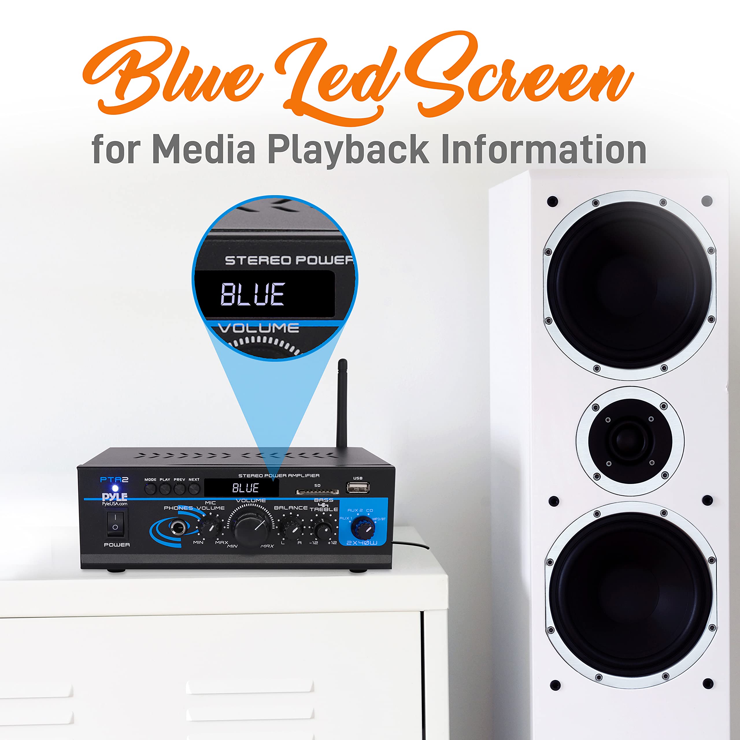 Pyle Home Audio Power Amplifier System   2X40W Bluetooth Mini Dual Channel Mixer Sound Stereo Receiver Box W/ Aux, Mic Input   F