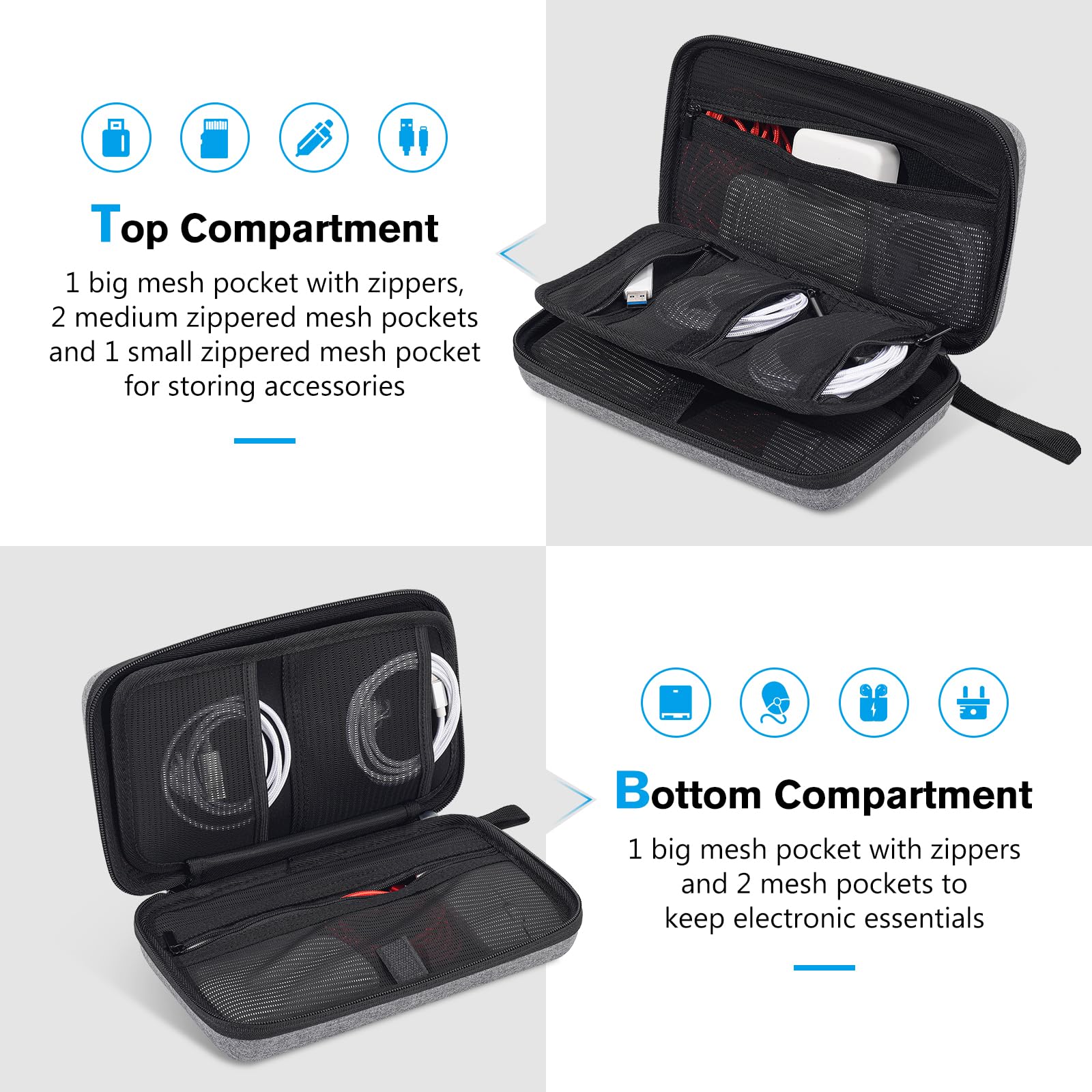 Procase Large Hard Travel Electronic Organizer Case For Macbook Power Adapter Chargers Cables Tech Organizer Hard Drive Usb Flas