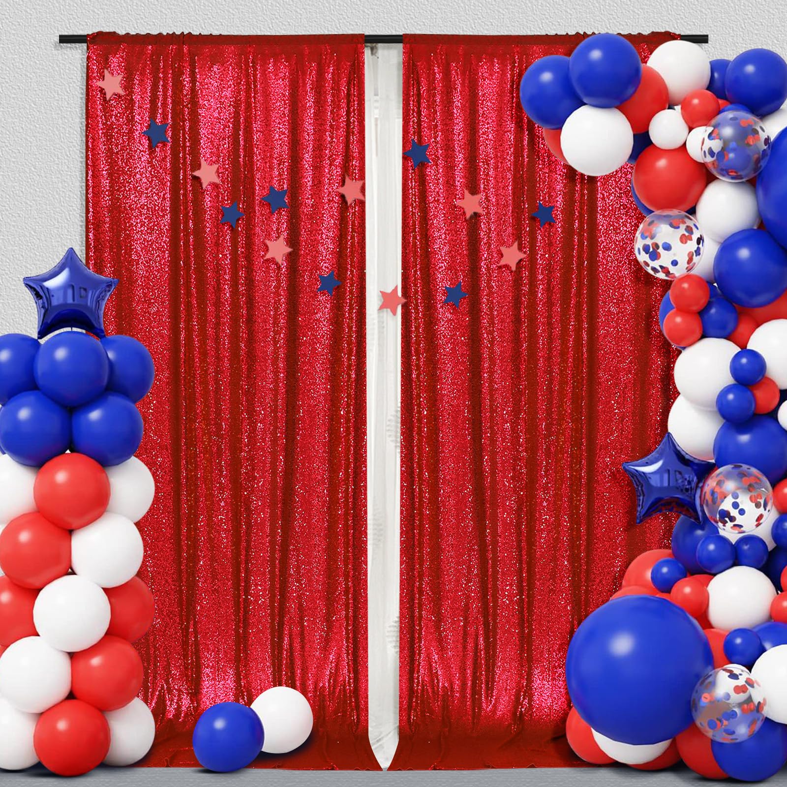 Partydelight 2 Panels Sequin Backdrop Red 5Ft X 10Ft Photography Christmas Backdrop