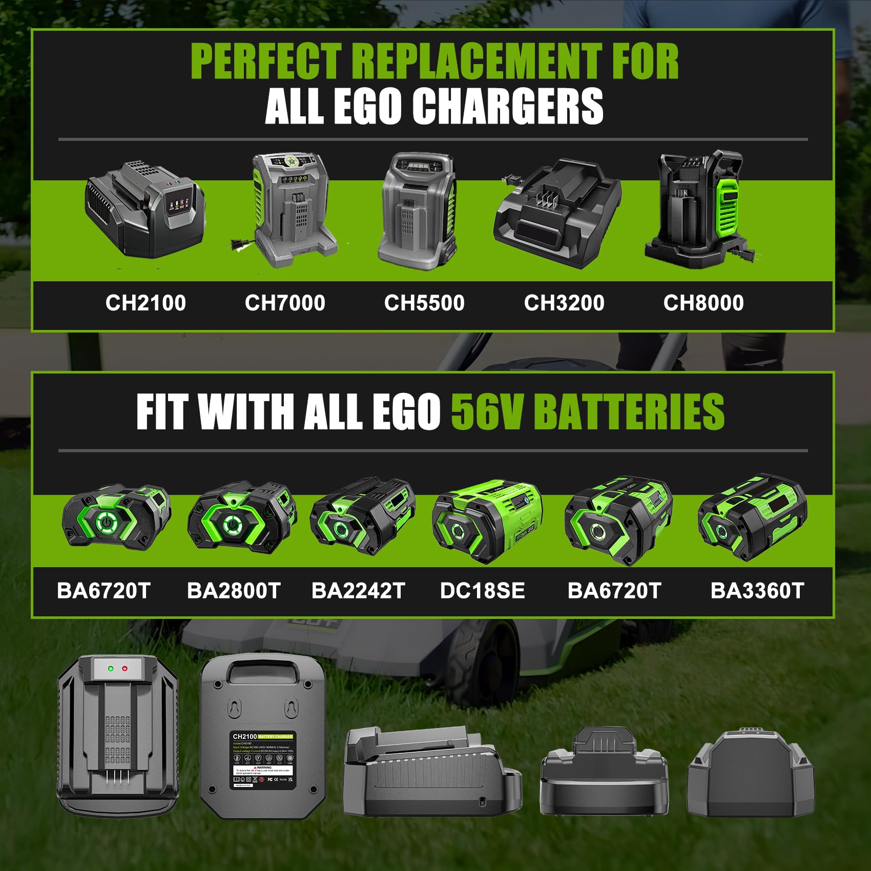 ?Faster? Replacement Charger For Ego Battery Charger 56V Replace For Ego Charger Ch3200 Ch5500 Ch2800D Model Ch2100 (2.0)