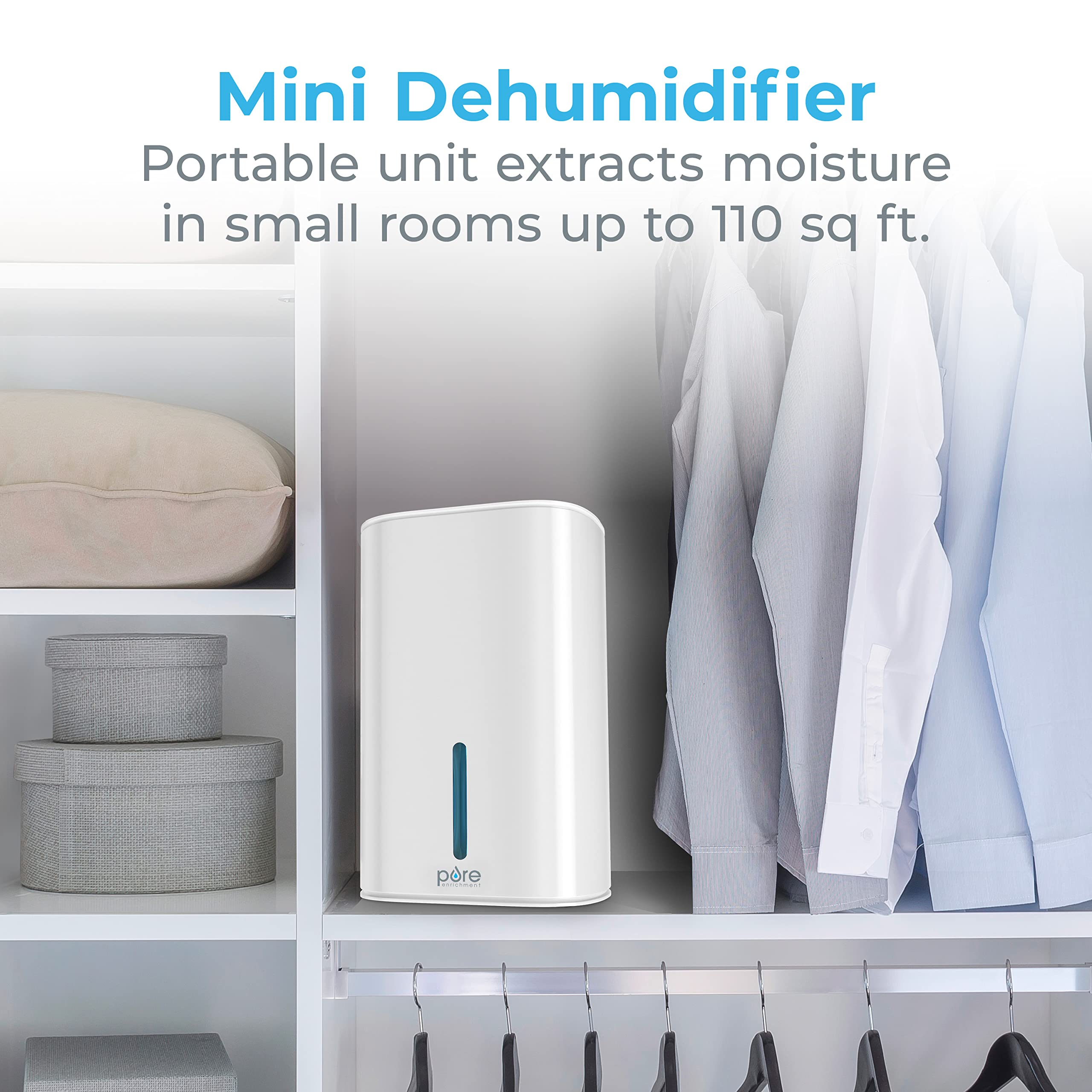 Pure Enrichment Puredry Mini Dehumidifier   27Oz Compact Water Tank Eliminates 300Ml/Day Of Excess Moisture From Closets, Bathro