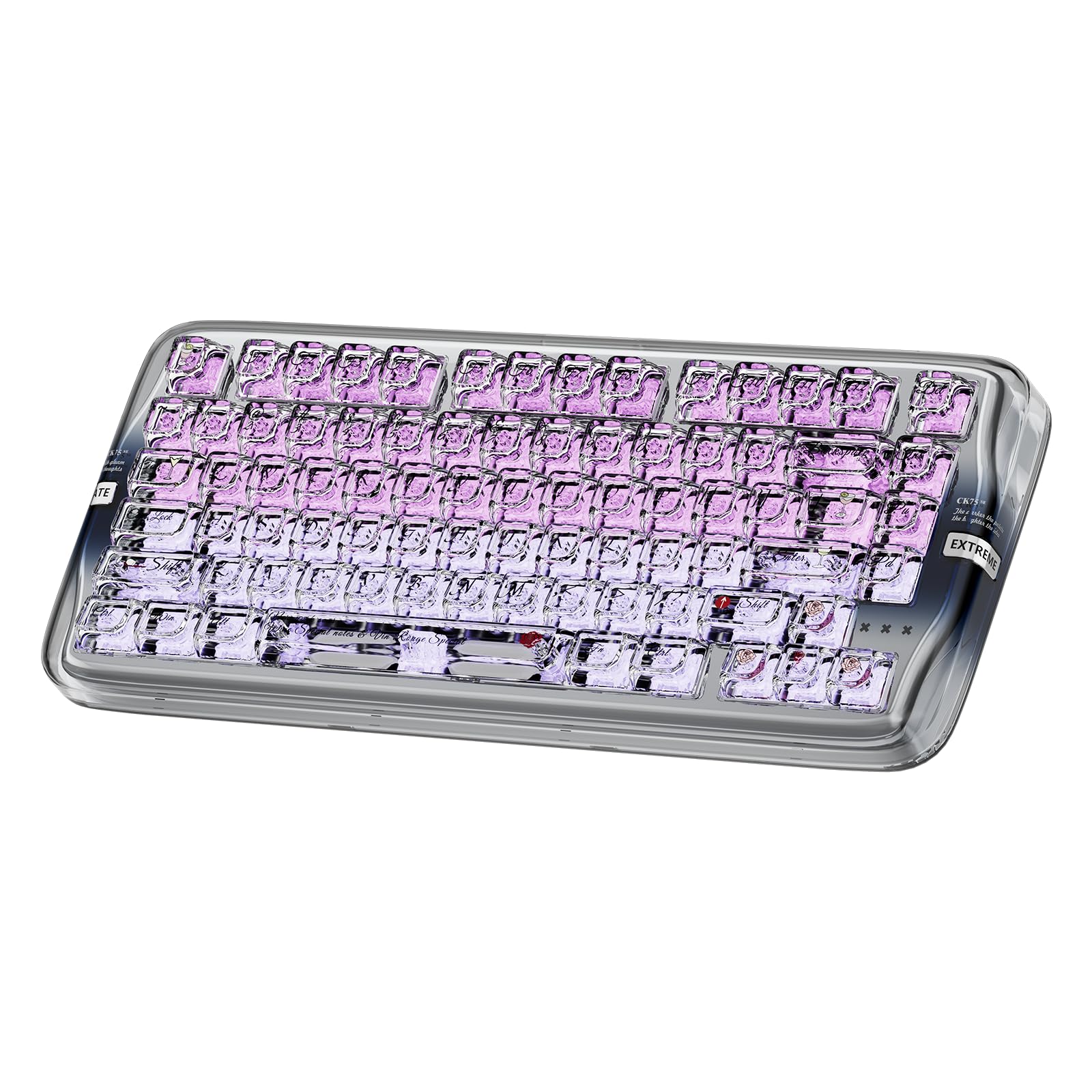 CoolKiller CK75SE Transparent Mechanical Keyboard with Ice Crystal Keycaps, RGB Backlit Wireless Keyboard, Hot Swappable Gasket 