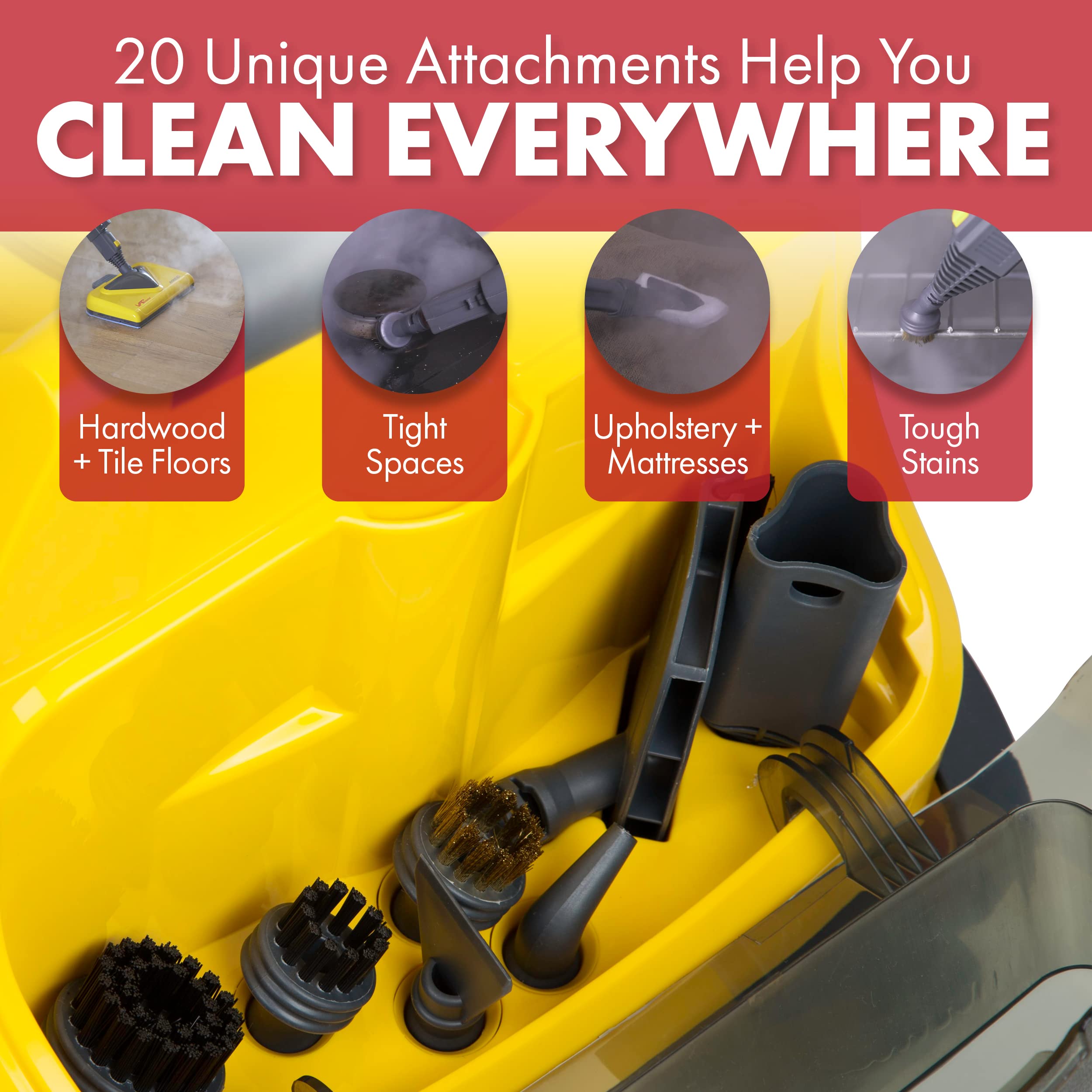 Vapamore Mr 100 Primo Steam Cleaner, 20 Extensions/Attachments Including The Turbo Pet Tool, Chemical Free Professional Grade St