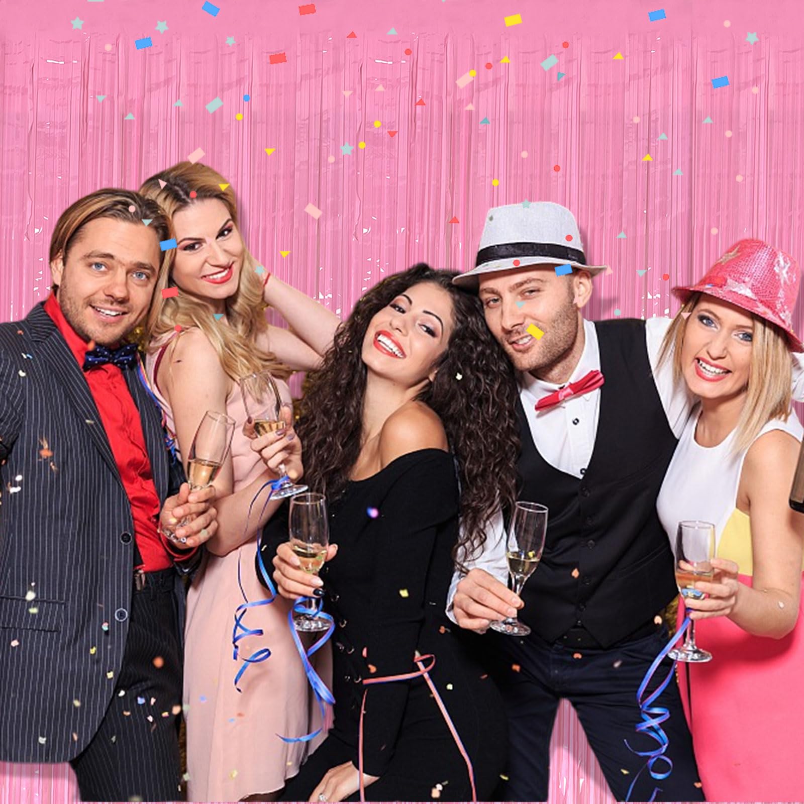 2 Pack Party Backdrop Decorations Pink Tinsel Curtain Party Backdrop Foil Fringe Birthday Decorations Photo Booth Streamer Backd