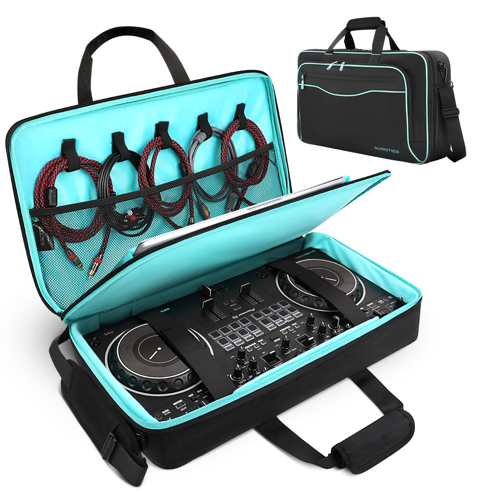 AUROTIER DJ Bag for DDJ-FLX4/DDJ 200/DDJ 400/DDJ REV1, Padded DJ Controller Crossbody Bag with 4 Pockets for 17.3 Inch Laptop, C