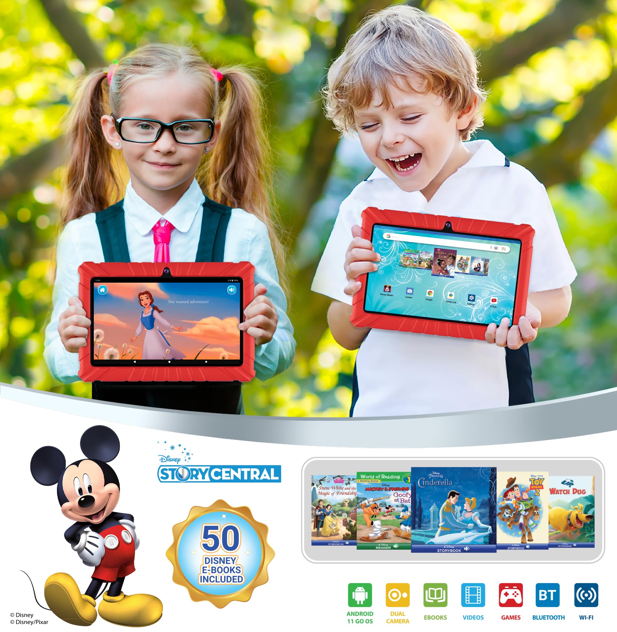 Contixo Kids Tablet V8, 7 Inch Hd, Ages 3 7, Toddler Tablet With Camera, Includes 50+ Disney Storybooks & Stickers (Value $200)   Android 11, 32Gb, (2023 Model), Red