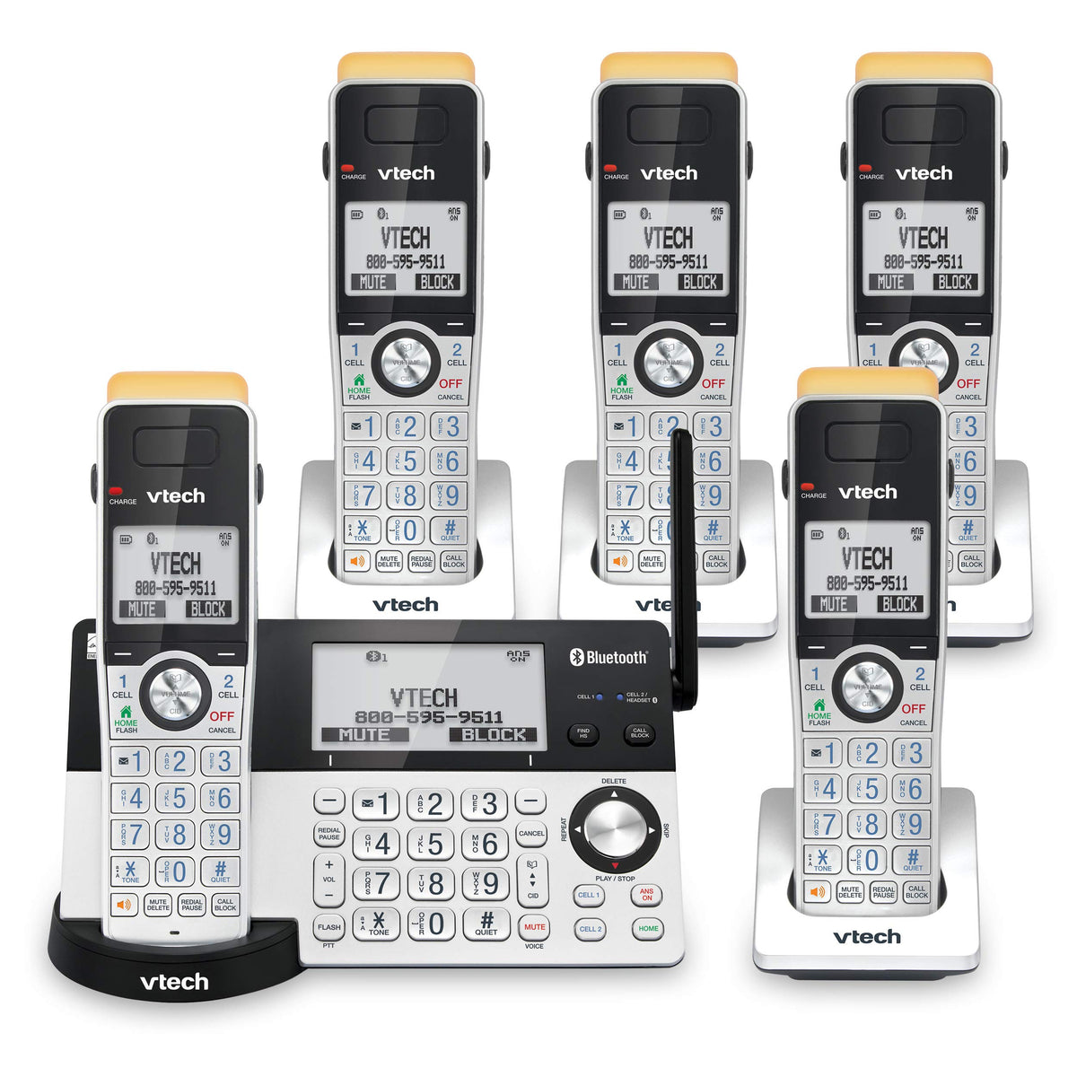 Vtech Is8151 5 Super Long Range 5 Handset Dect 6.0 Cordless Phone For Home With Answering Machine, 2300 Ft Range, Call Blocking,