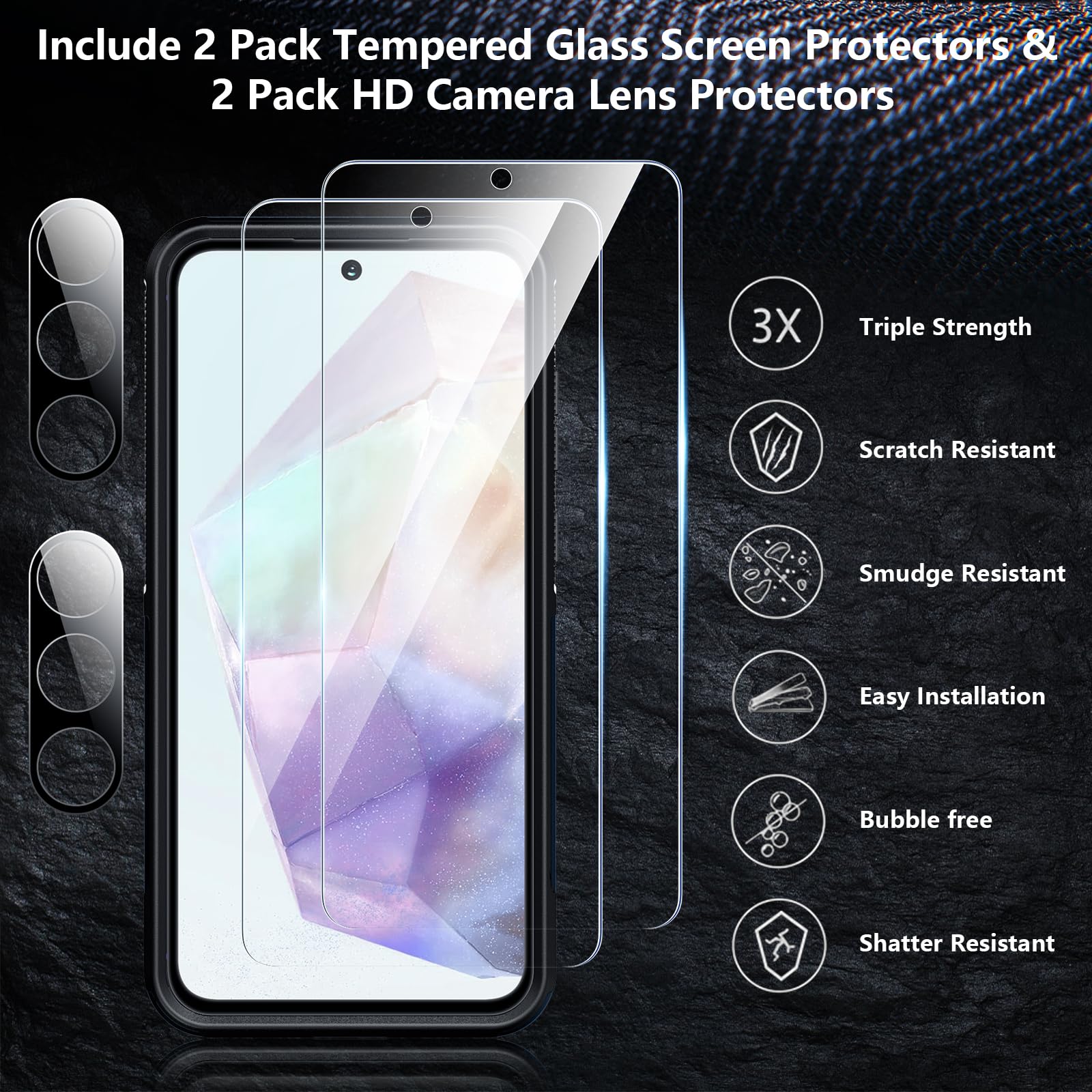 Spidercase For Samsung Galaxy A35 5G Case,[12 Ft Military Grade Drop Protection] 2 Pack[Tempered Glass Screen Protector + Camera