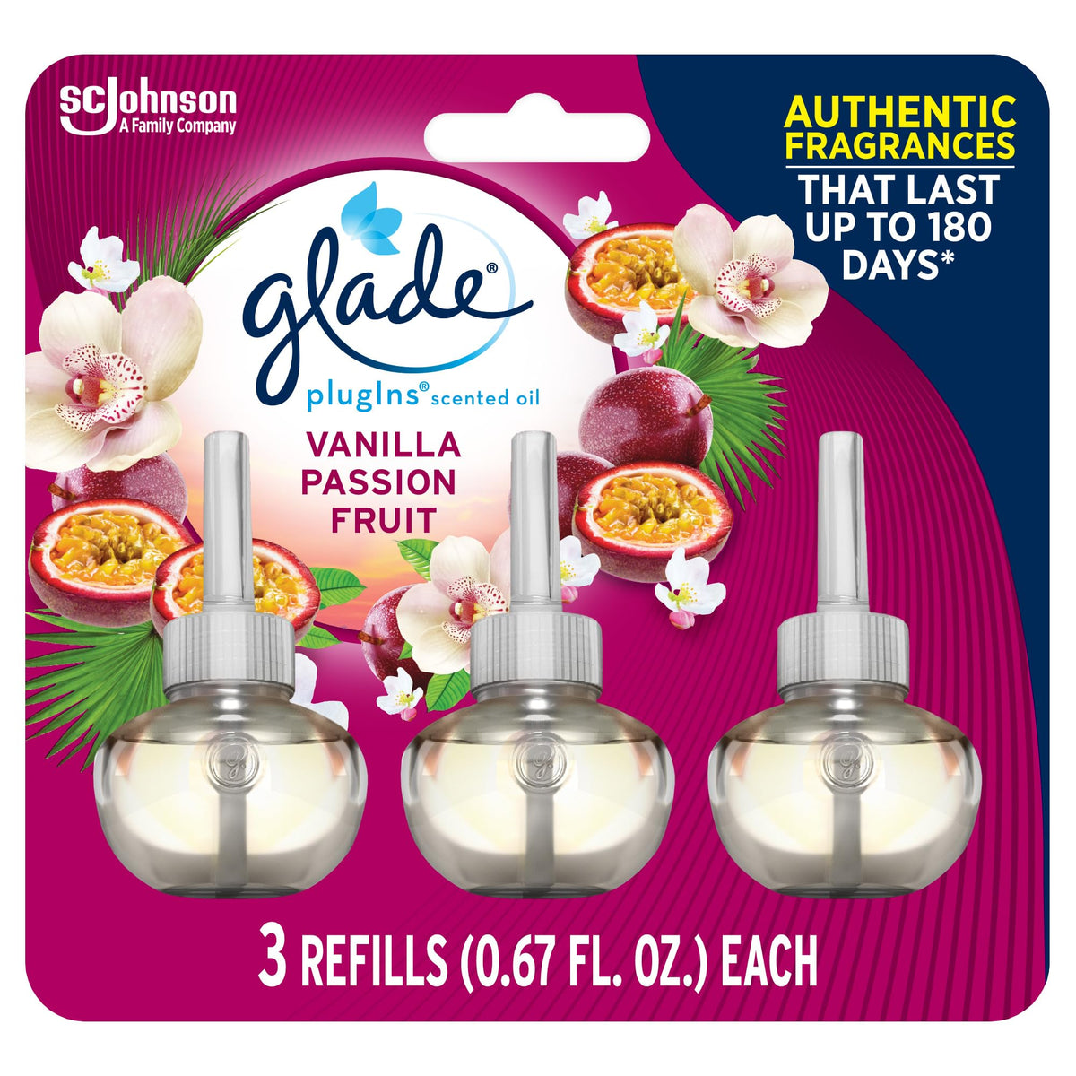 Glade Plugins Refills Air Freshener, Scented And Essential Oils For Home And Bathroom, Vanilla Passion Fruit, 2.01 Fl Oz, 3 Coun