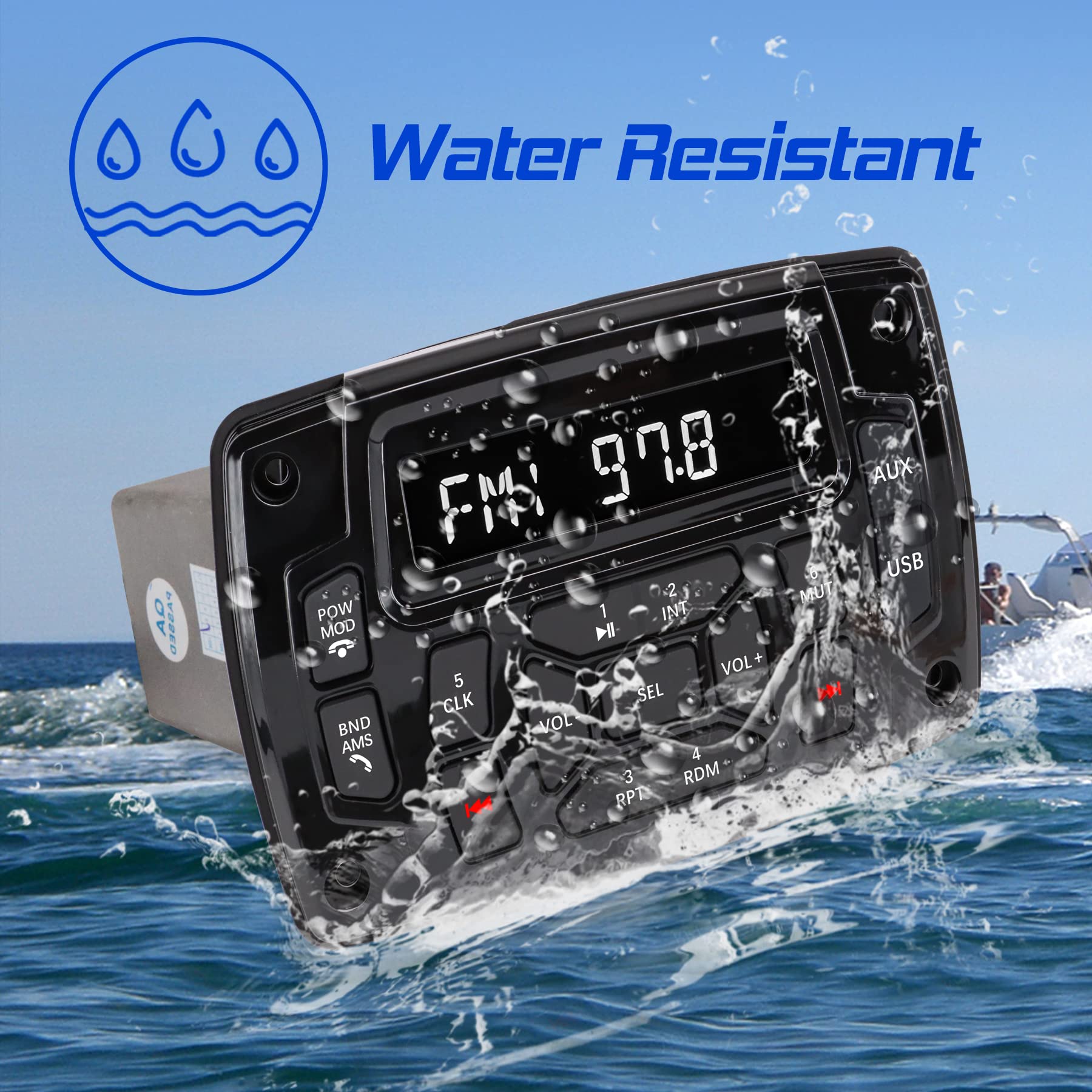 Citreal Marine Stereo Audio Radio Bluetooth Car Stereo Receivers Waterproof Player Mp3 Boat Media With Am/Fm Music Radio Usb Inp