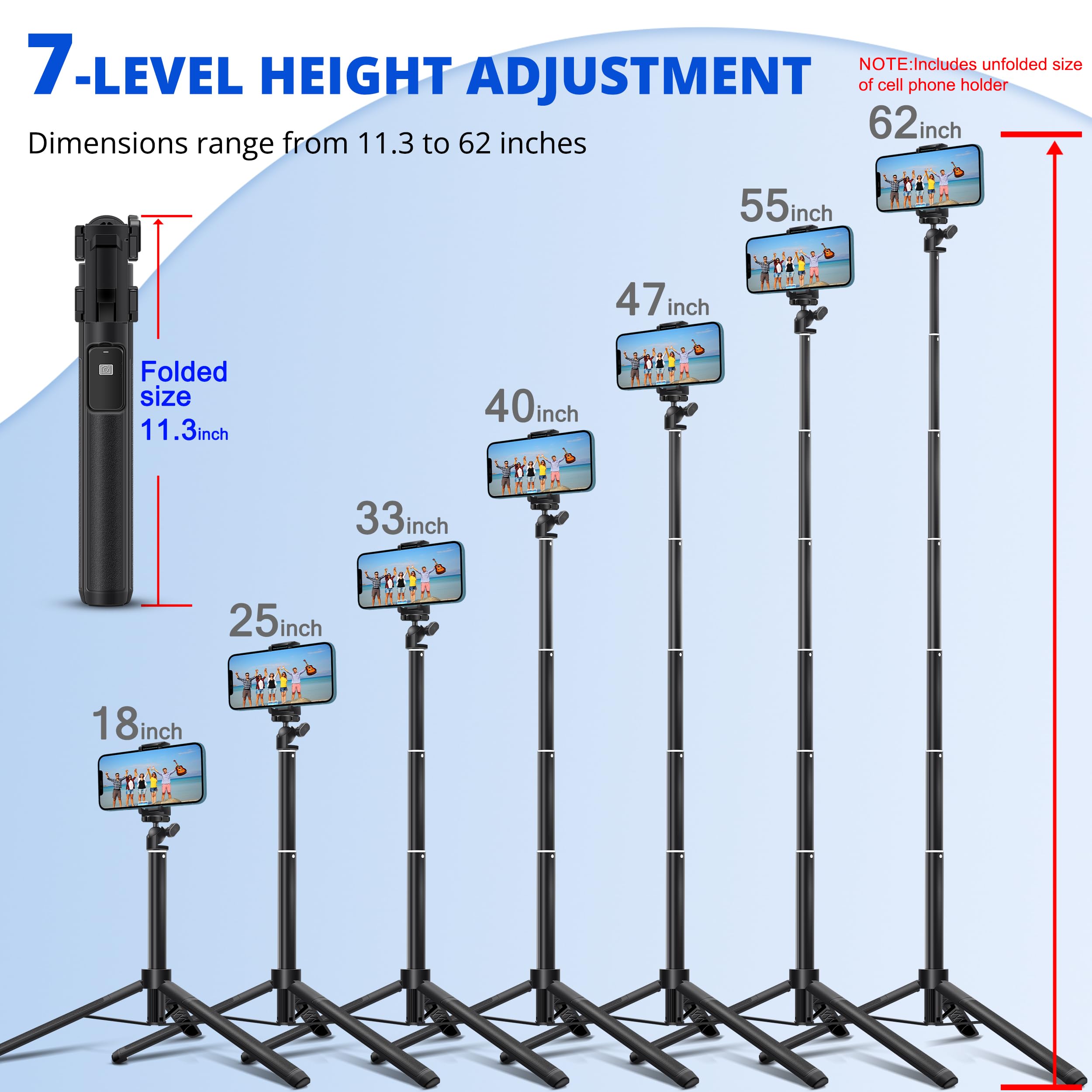 Selfie Stick Portable 40 Inch Aluminum Alloy Selfie Stick Phone Tripod With Wireless Remote Shutter Compatible With All Cell Pho
