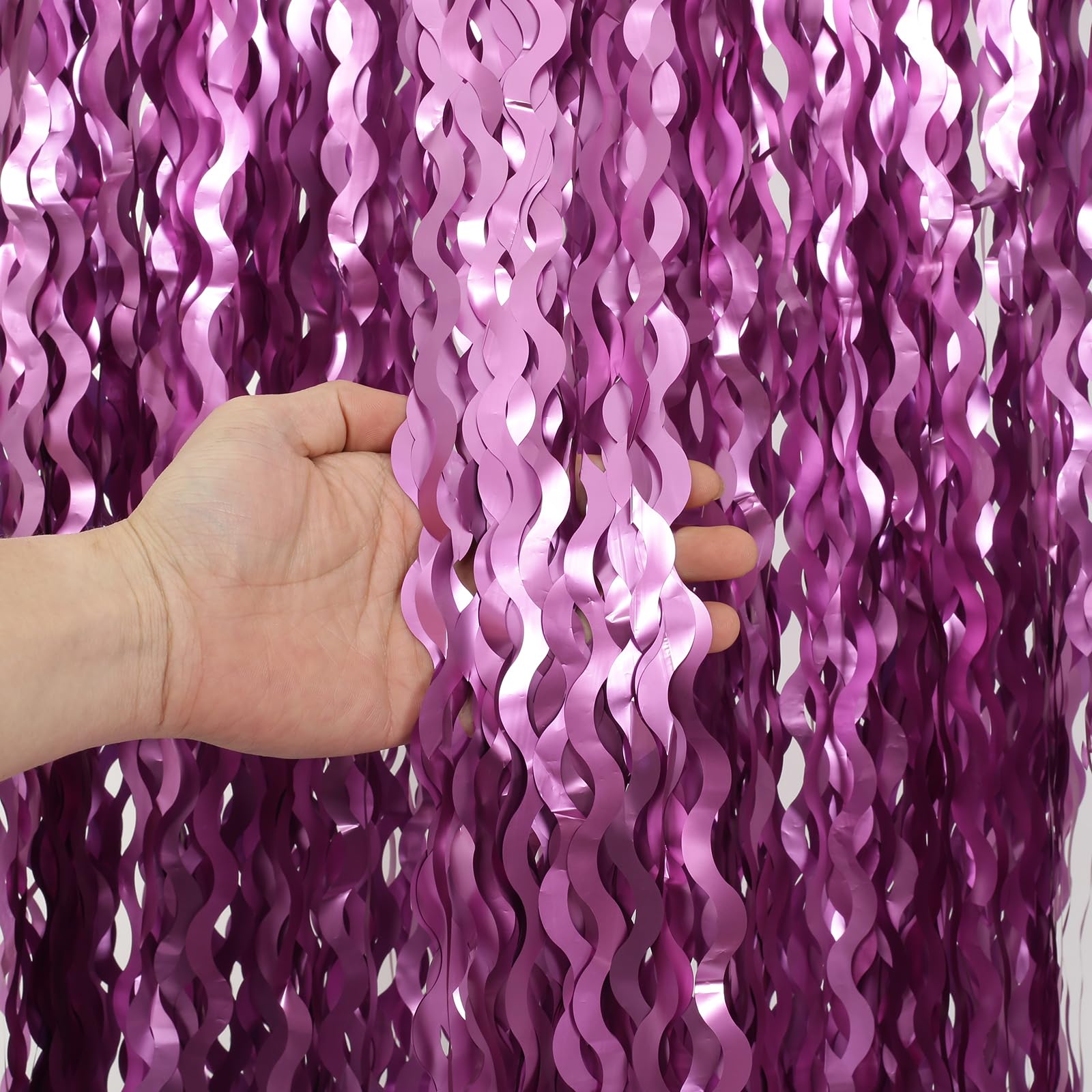 Purple Foil Curtains   4 Pack 3.3 Ft X 6.6 Ft Wavy Fringe Curtain Backdrop For Party Photo Booth Props Decoration Mermaid Euphor