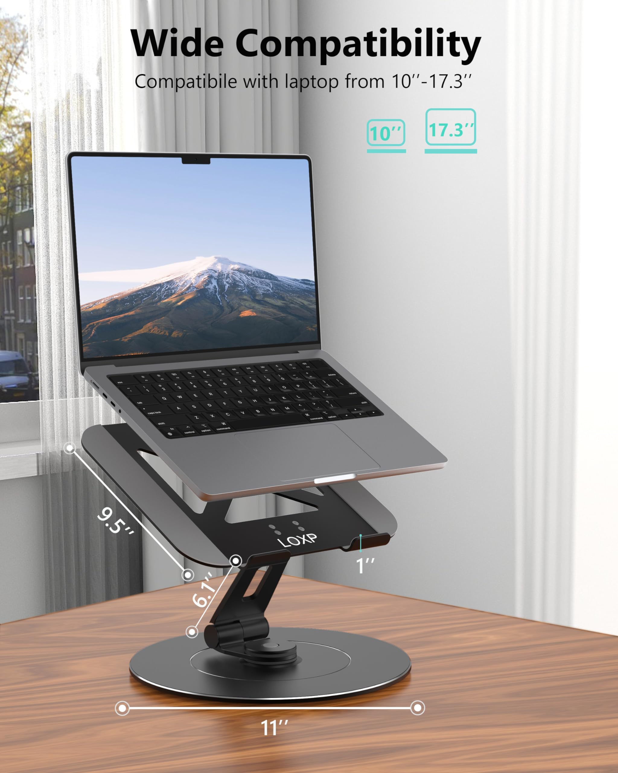 Loxp Ultra Stable Swivel Laptop Stand For Desk With 360 Rotating Larger Base, Military Grade Aluminum Anti Loosening Structure