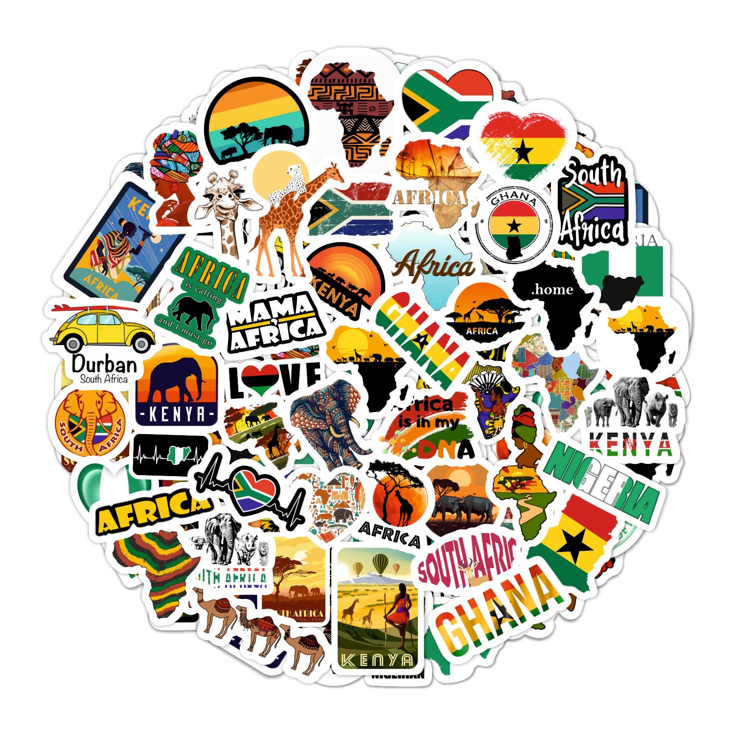 Africa Stickers For Water Bottle And Laptop   African Party Favors & Decorations, Waterproof Vinyl Decals, Kenya, Nigeria, Ghana