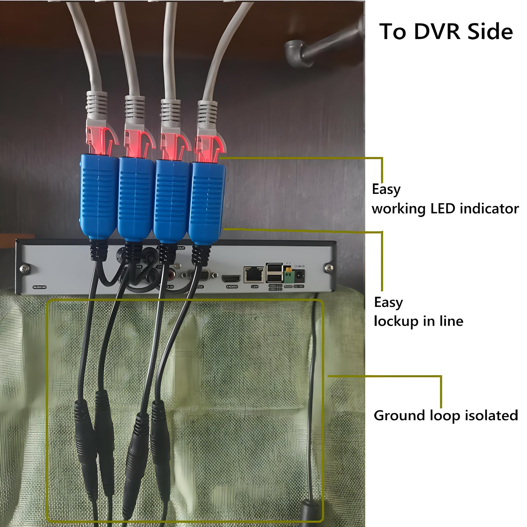 Igreeman 4 Pair Passive Video Balun Bnc To Rj45 Adapter With Power, 1080P 8Mp Surveillance Analog Camera Ethernet Cable Transcei