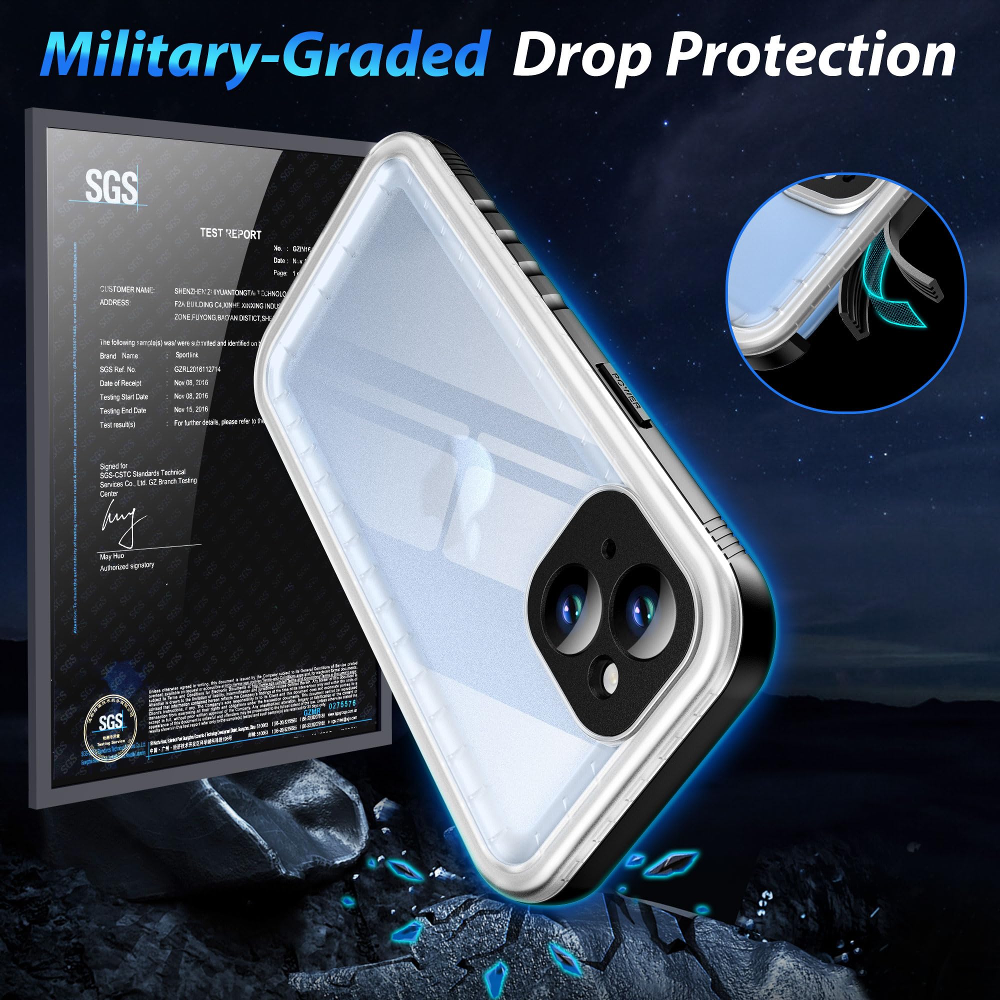 Sportlink Waterproof Case For Iphone 13, Shockproof Dustproof 13 Phone Case With Built In Clear Screen Protector, Full Body Heav