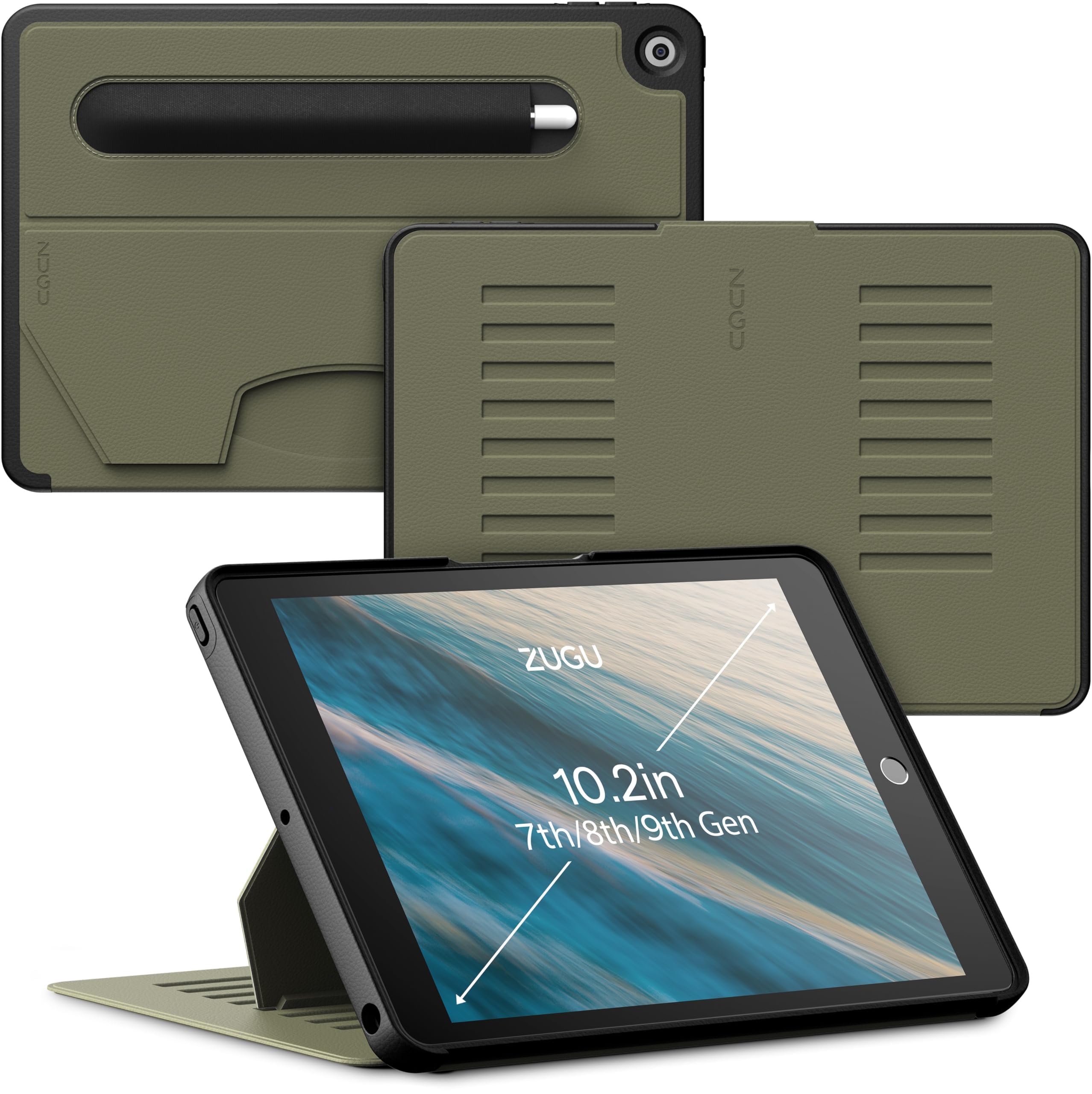 Zugu Case For 10.2 Inch Ipad 9Th Generation Case 7Th / 8Th Generation Case (2021/2020/2019) | Protective, Thin, Sleek Design, Magnetic Stand, Sleep/Wake Cover | Magnetic Cover | Olive Green
