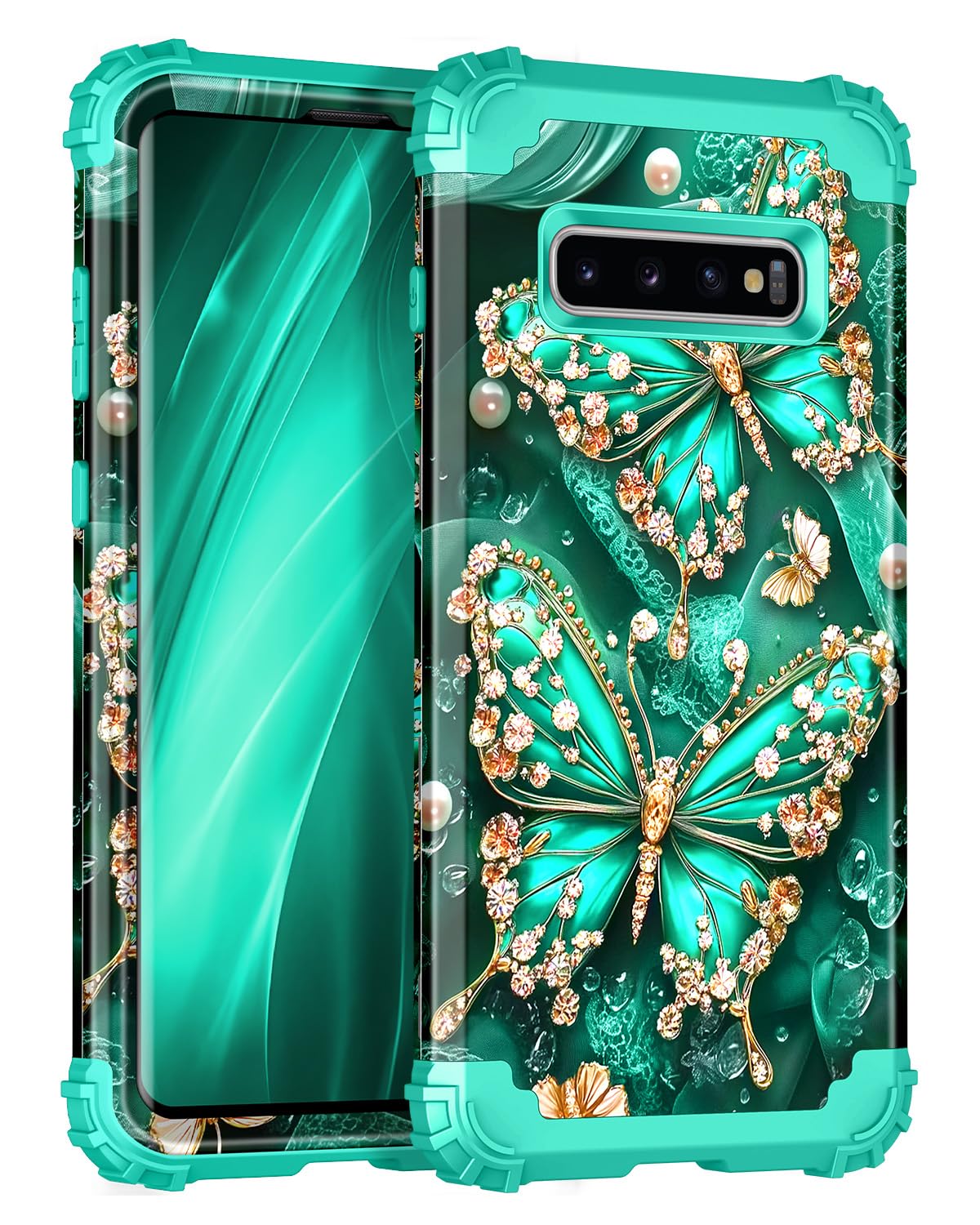 Miqala for Galaxy S10 Plus Case,Glow in The Dark Three Layer Heavy Duty Shockproof Full Body Protection Hard Plastic Bumper+Soft