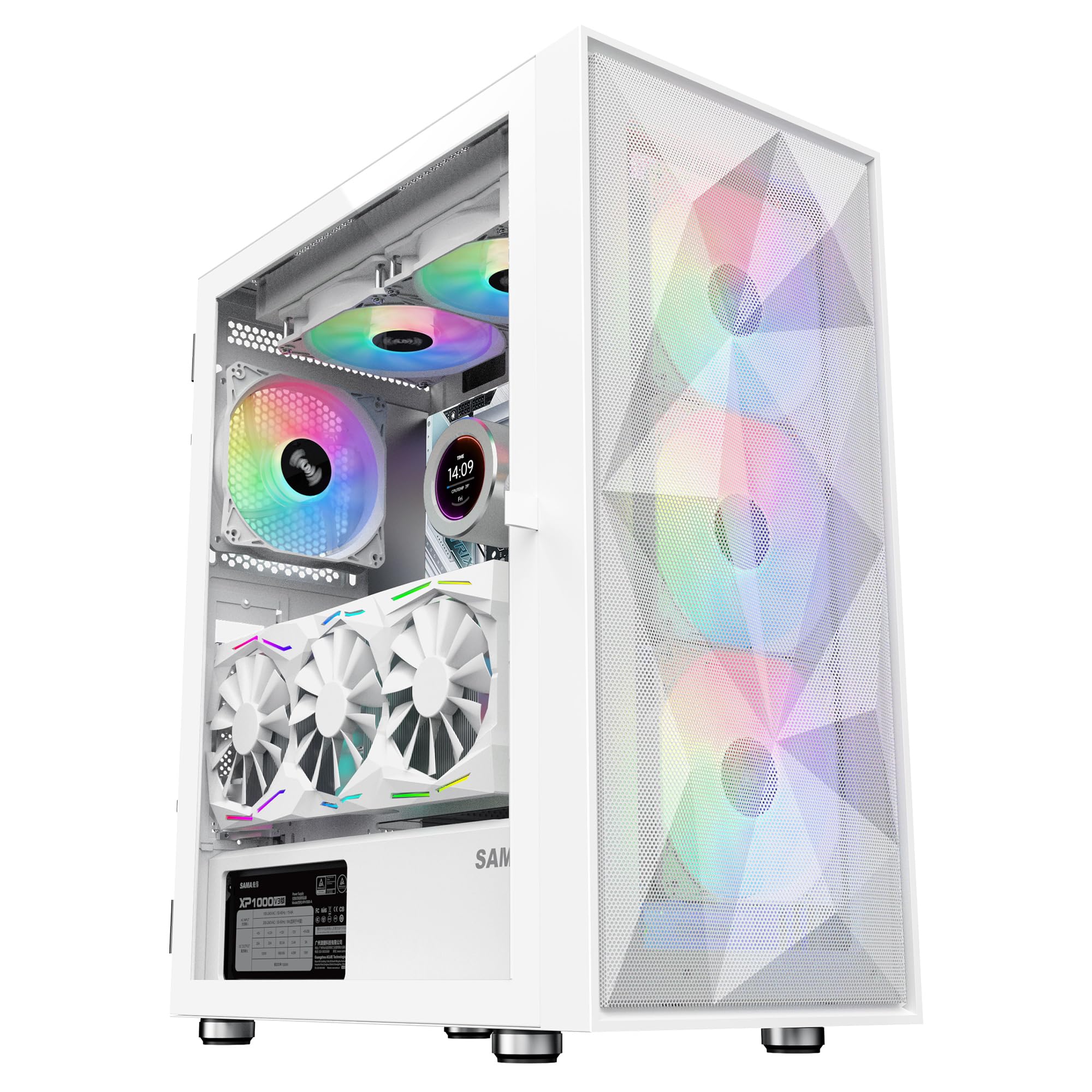 Sama 3509 Atx Mid Tower Computer Case Steel Mesh Front Tempered Glass With Open Door 4 Argb Fans Pre Install Usb3.0X2 360Mm Aio