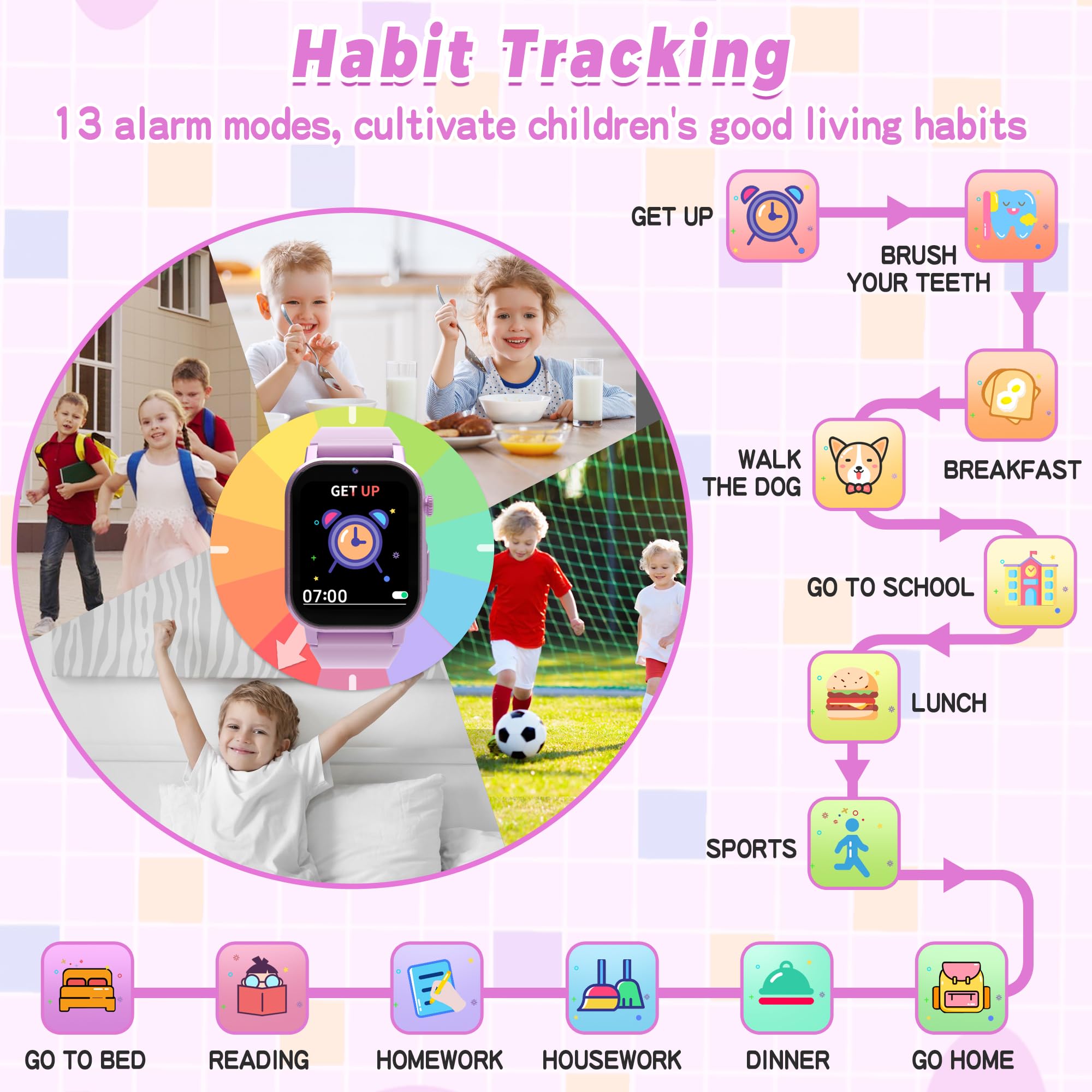 Kids Smart Watches Girls Age 3-12, Smart Watch For Kids With 32 Games Hd Touch Screen Camera Video Alarm Music Audiobooks Pedome
