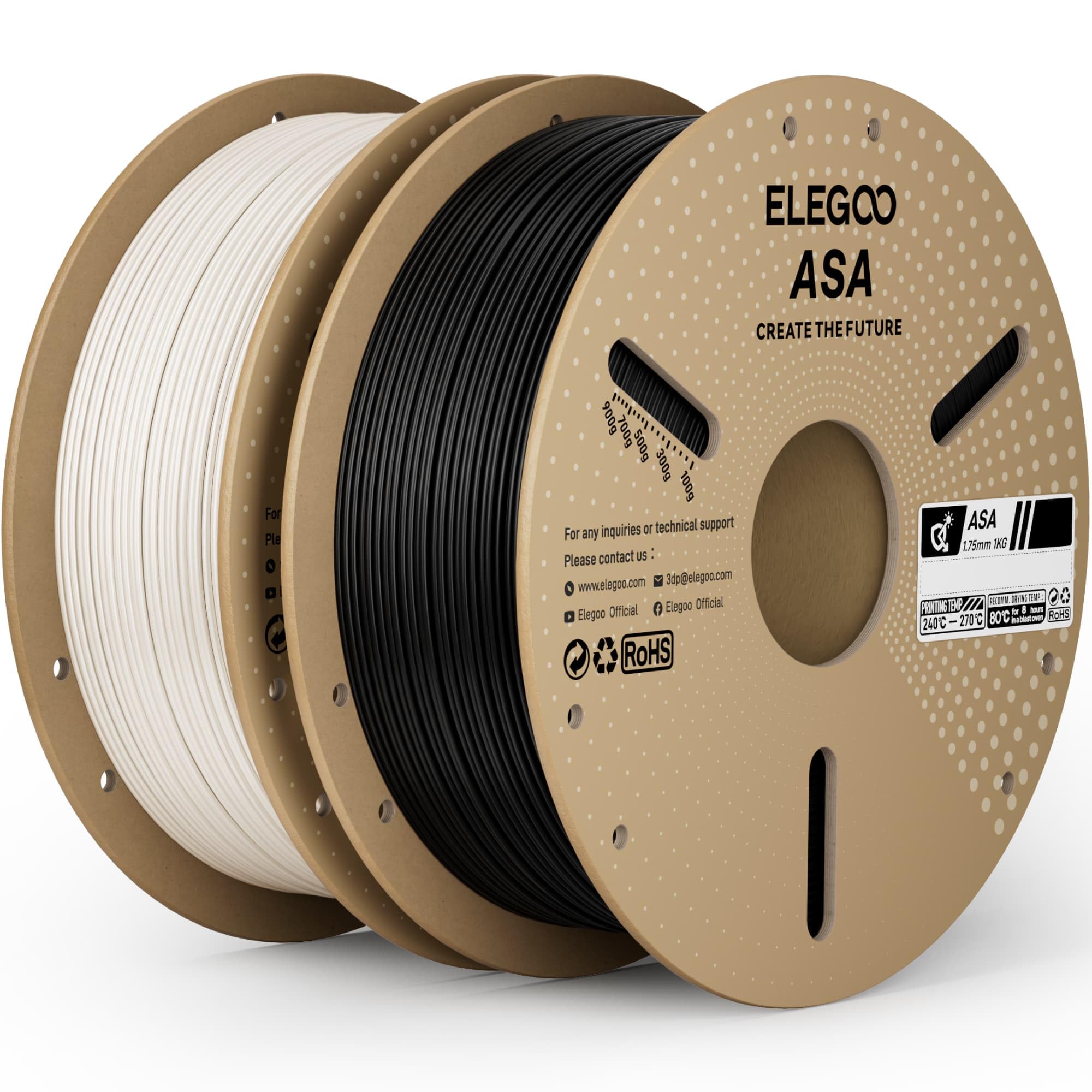 ELEGOO ASA Filament 1.75mm Black & White 2KG, UV & Weather Resistant 3D Printer Filament for Outdoor Functional Parts, High Impa