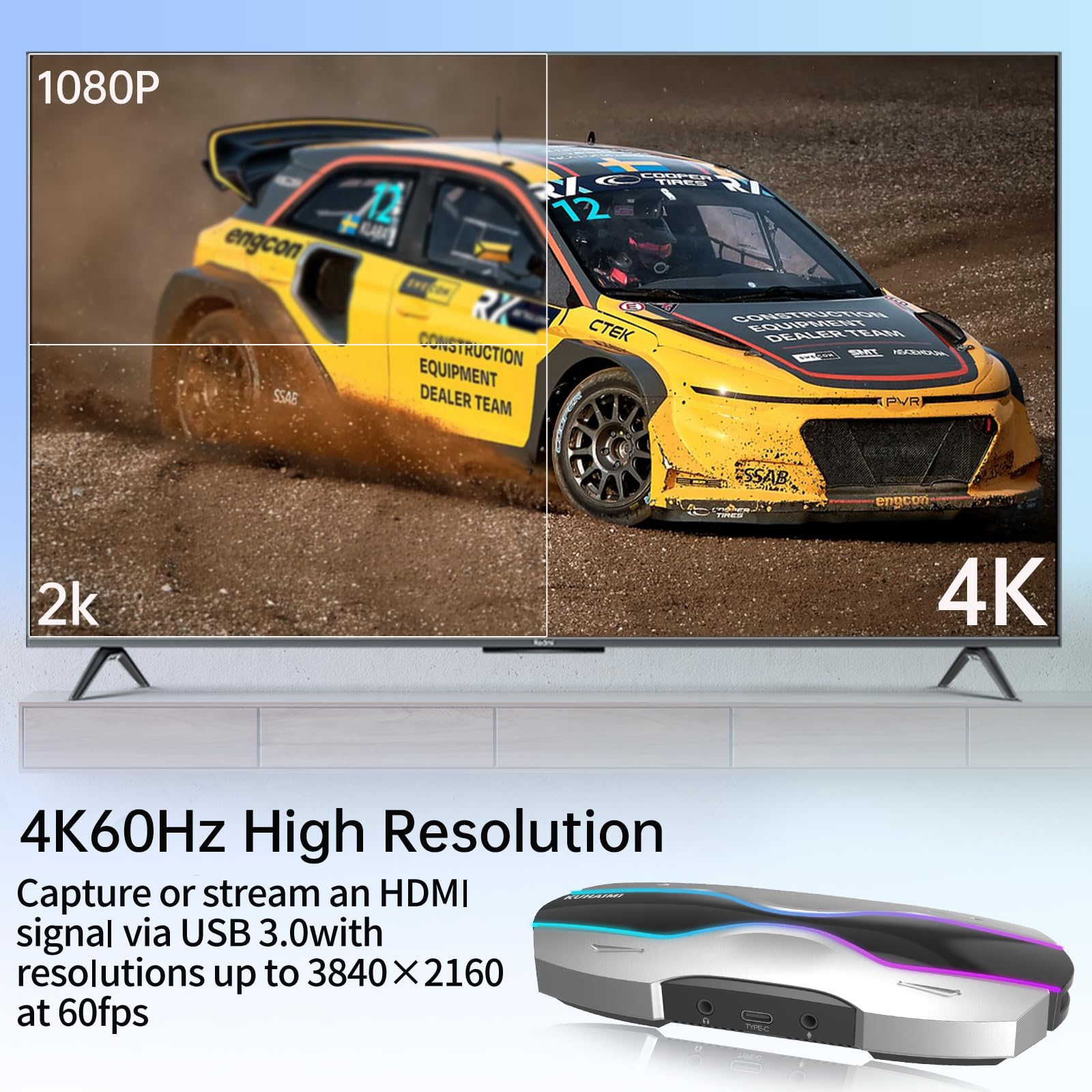 Kuhaimi Capture Card, 4K Hdmi Video Capture Card For Streaming Game Live, Usb3.0 Low Latency, Full Hd 4K 60/1080P 240Fps For Str