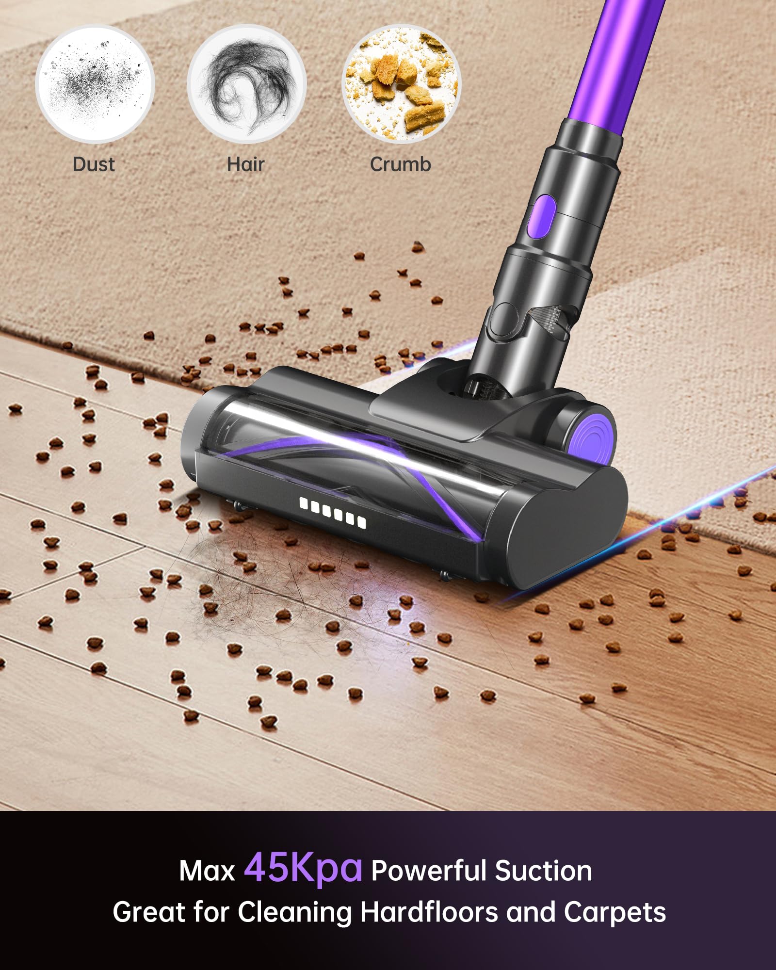 Oxvac Cordless Vacuum Cleaner With Led Display, 45Kpa 550W Brushless Motor, Max 50 Mins Runtime With Detachable Battery, 6 In 1